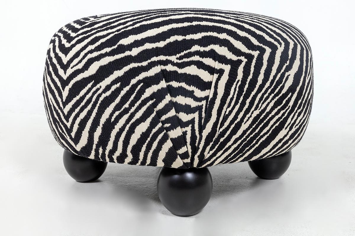 Beautiful Modern Ottoman in the Style of Josef Frank, Zebra Fabric For Sale 1