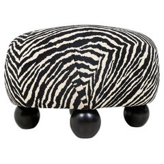 Beautiful Modern Ottoman in the Style of Josef Frank, Zebra Fabric