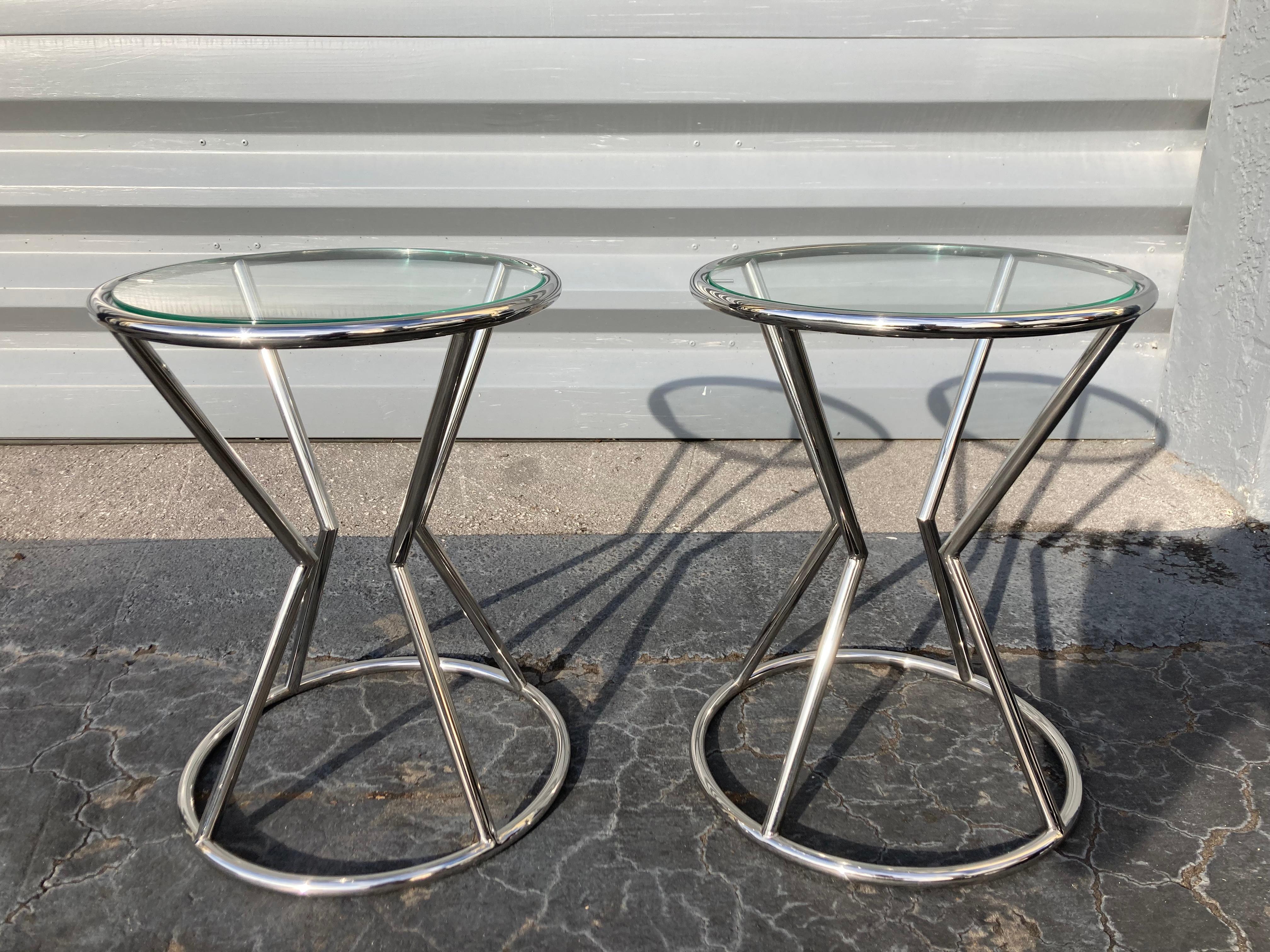 Beautiful Modern Side Tables, Stainless Steel and Glass For Sale 5