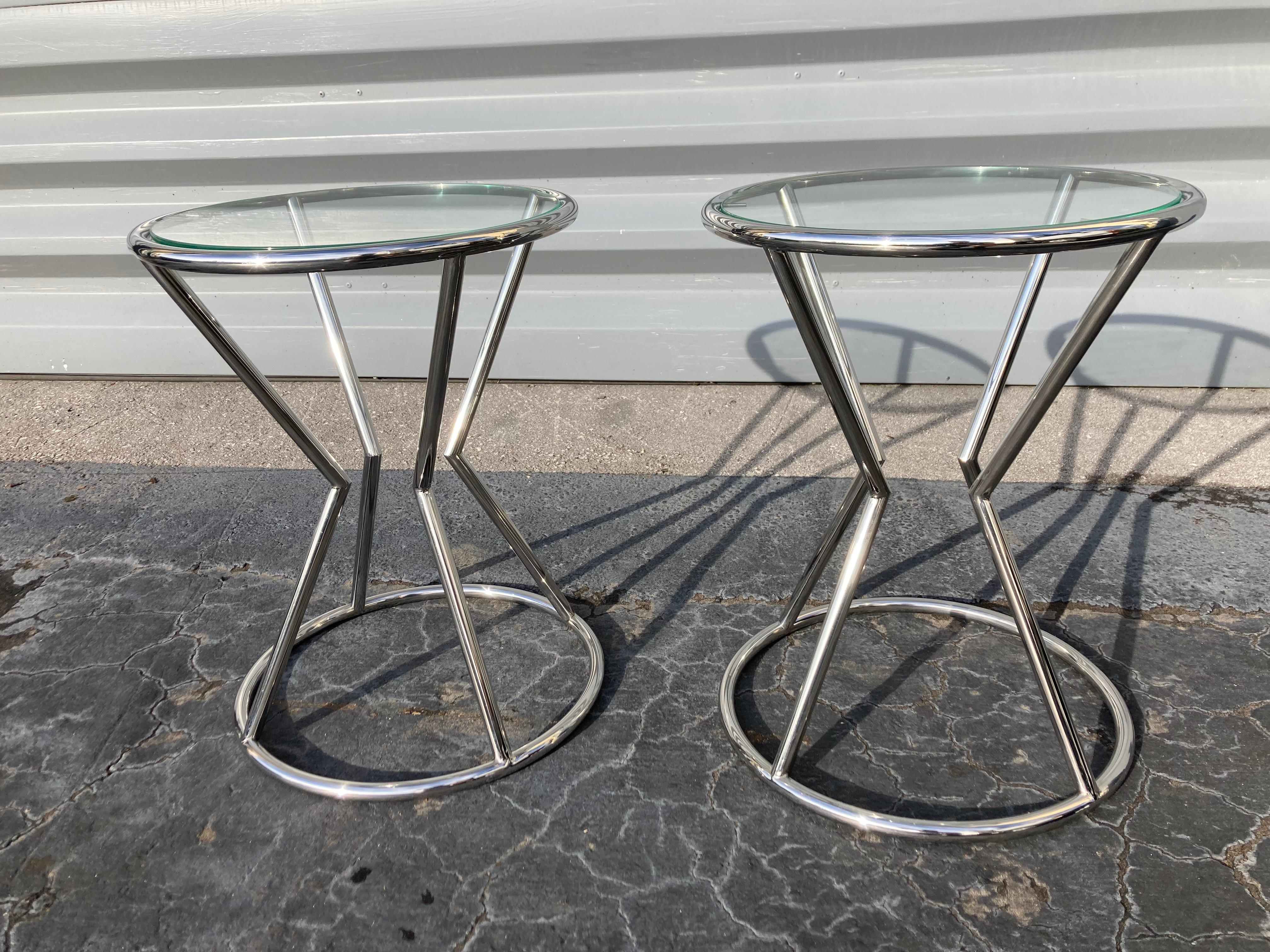 Beautiful Modern Side Tables, Stainless Steel and Glass For Sale 7