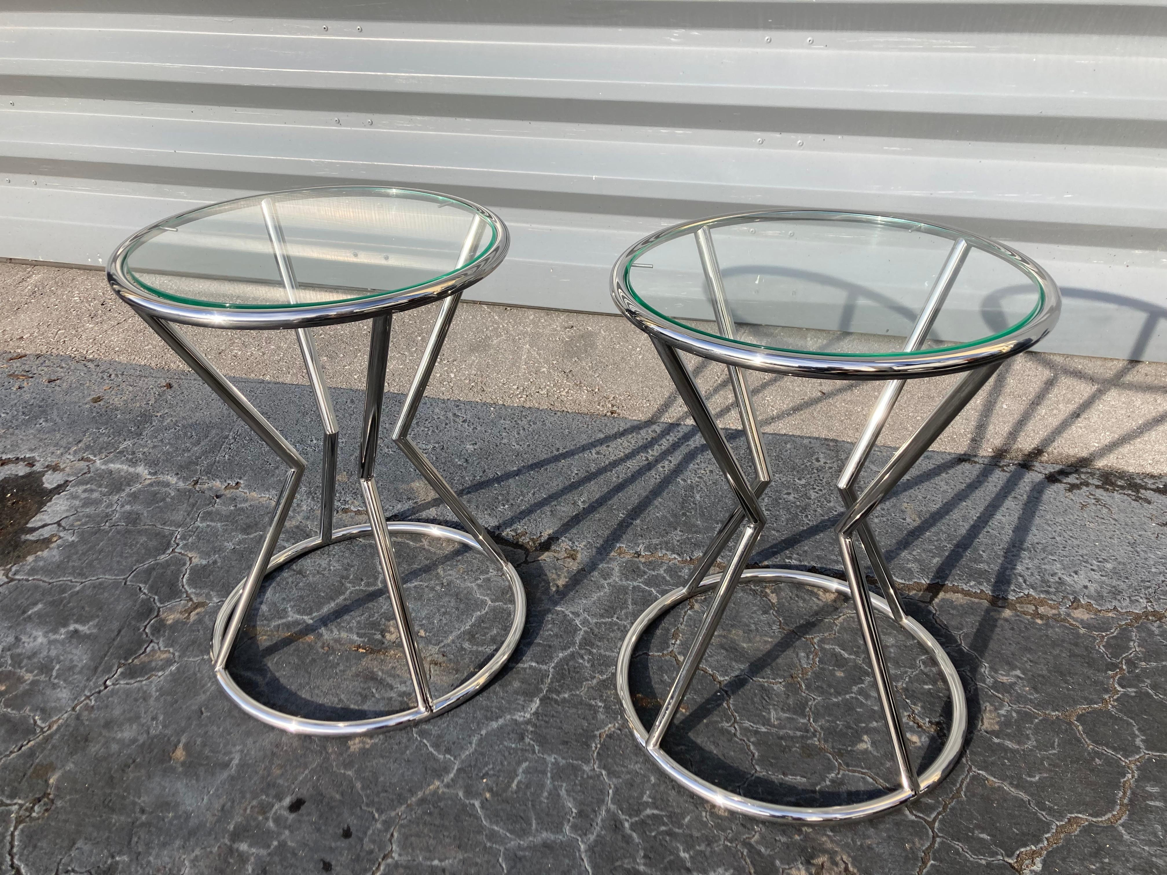 Beautiful Modern Side Tables, Stainless Steel and Glass For Sale 8