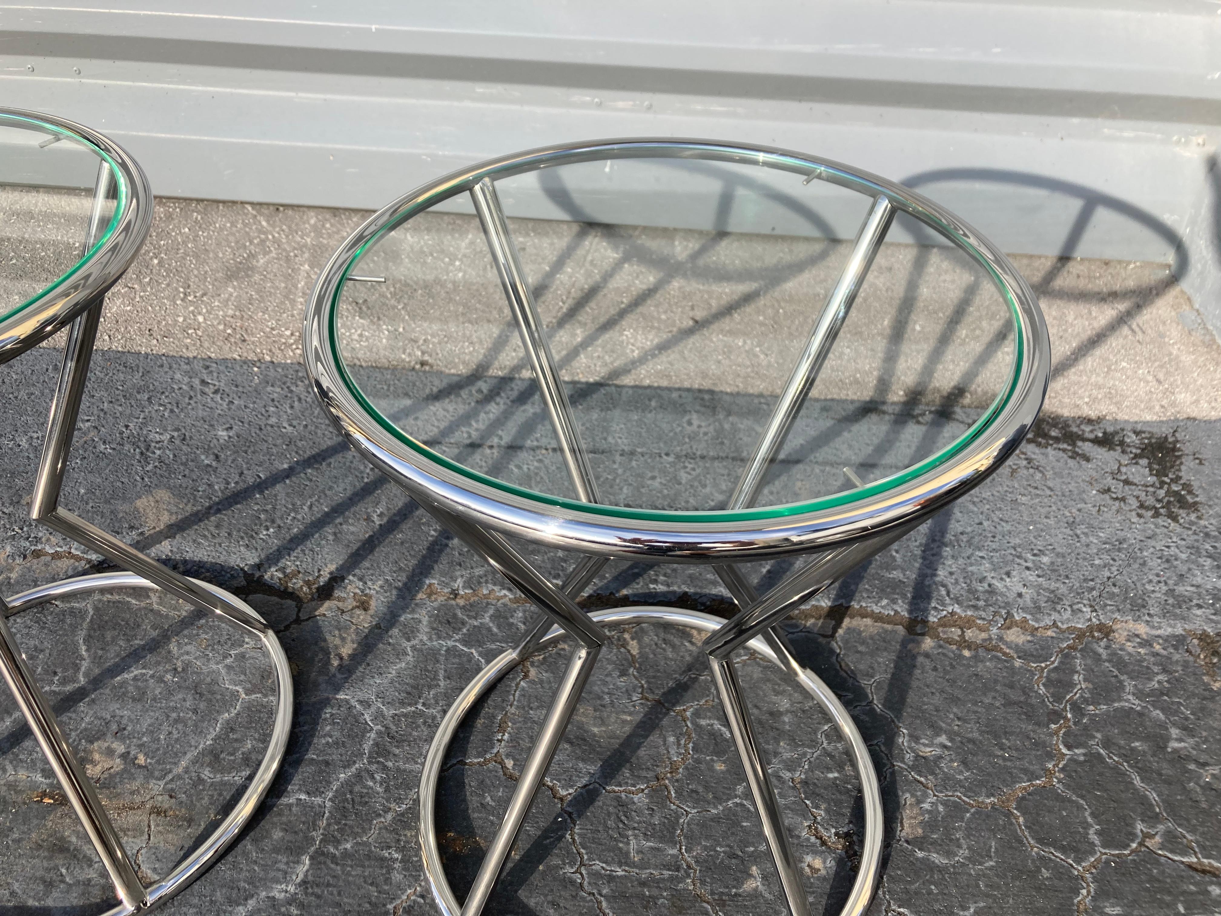 American Beautiful Modern Side Tables, Stainless Steel and Glass For Sale