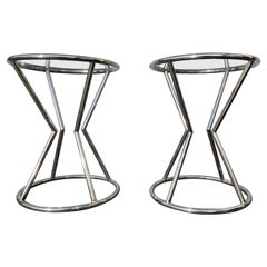 Magnifiques tables d'appoint modernes en acier inoxydable et verre