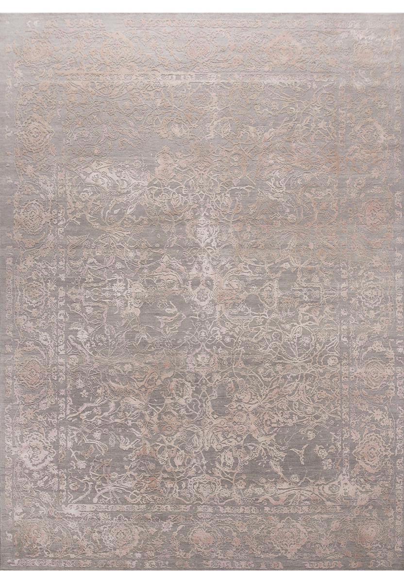 Bellissimo tappeto moderno con un disegno astratto e bei colori, interamente e finemente annodato a mano con lana cardata a mano e velluto di seta su base di cotone.