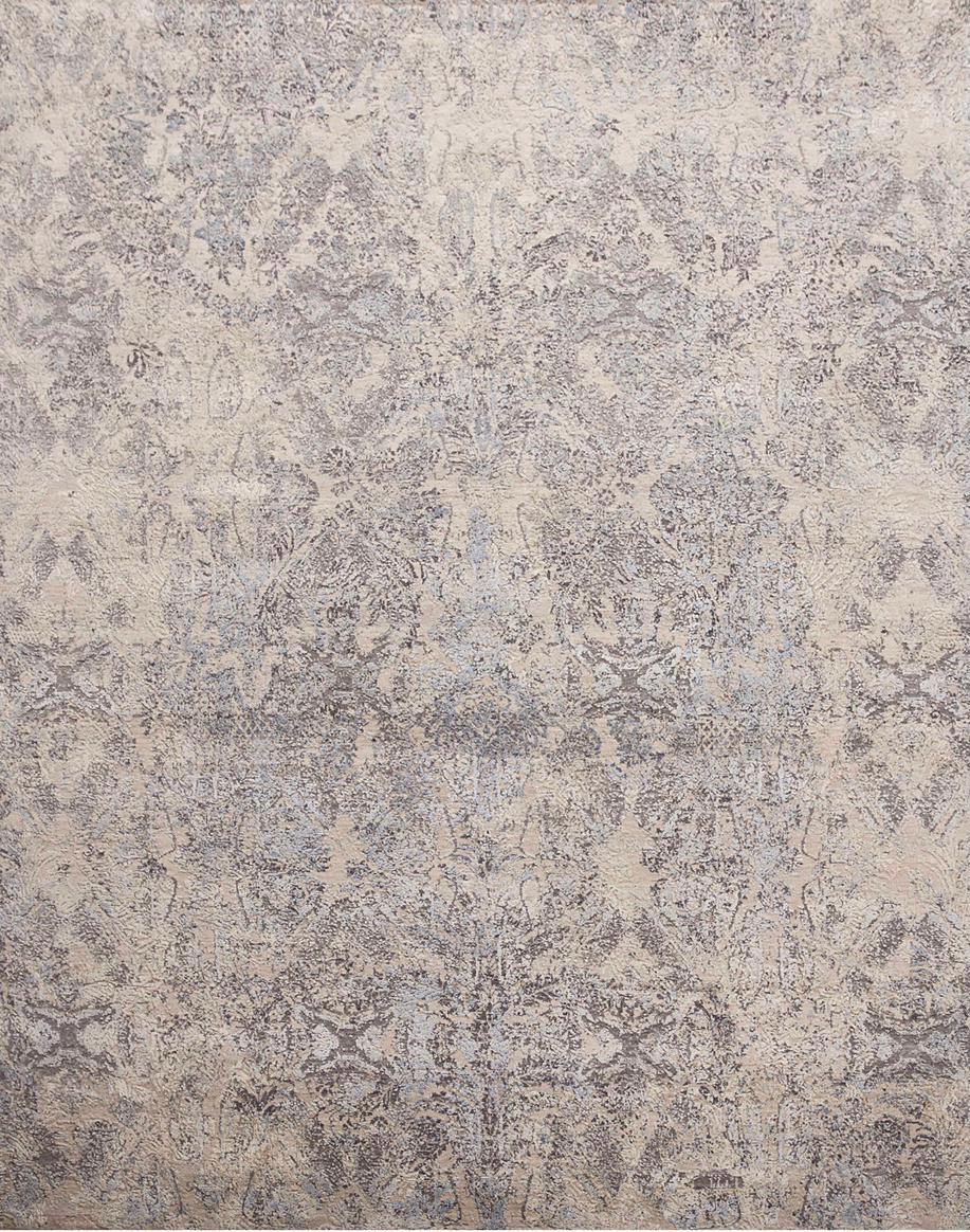 Sehr schöner moderner Teppich mit abstraktem Muster und schönen Farben, vollständig und fein handgeknüpft mit handgekämmter Wolle und Seidensamt auf Baumwollgrund.