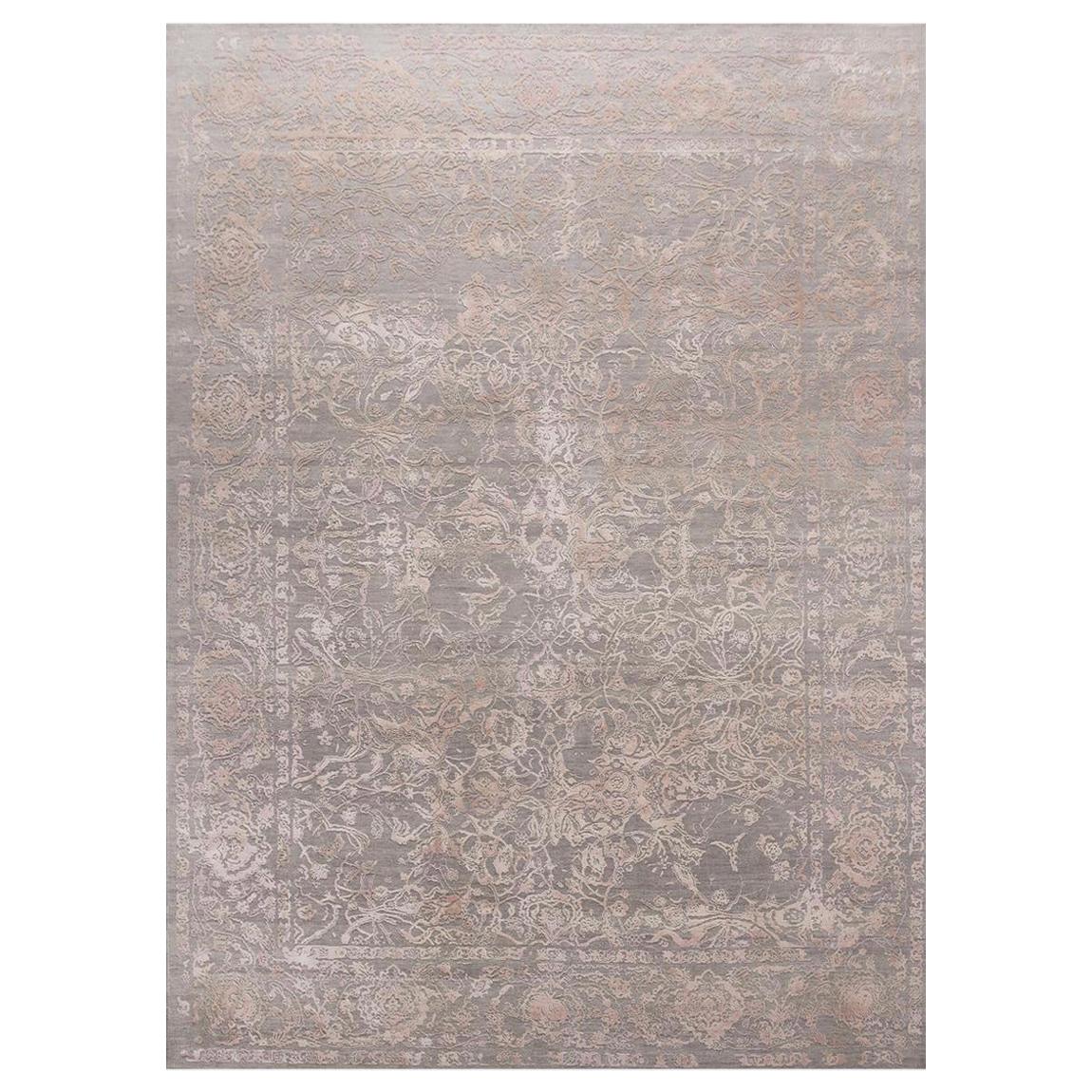 Beautiful Modern Silk and Wool Hand Knotted Rug For Sale