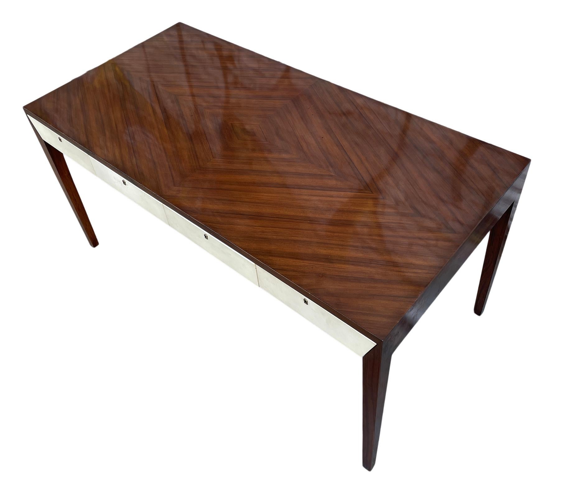 American Beautiful Modern Solid Mahogany Desk with 4 Leather Front Oak Drawers For Sale