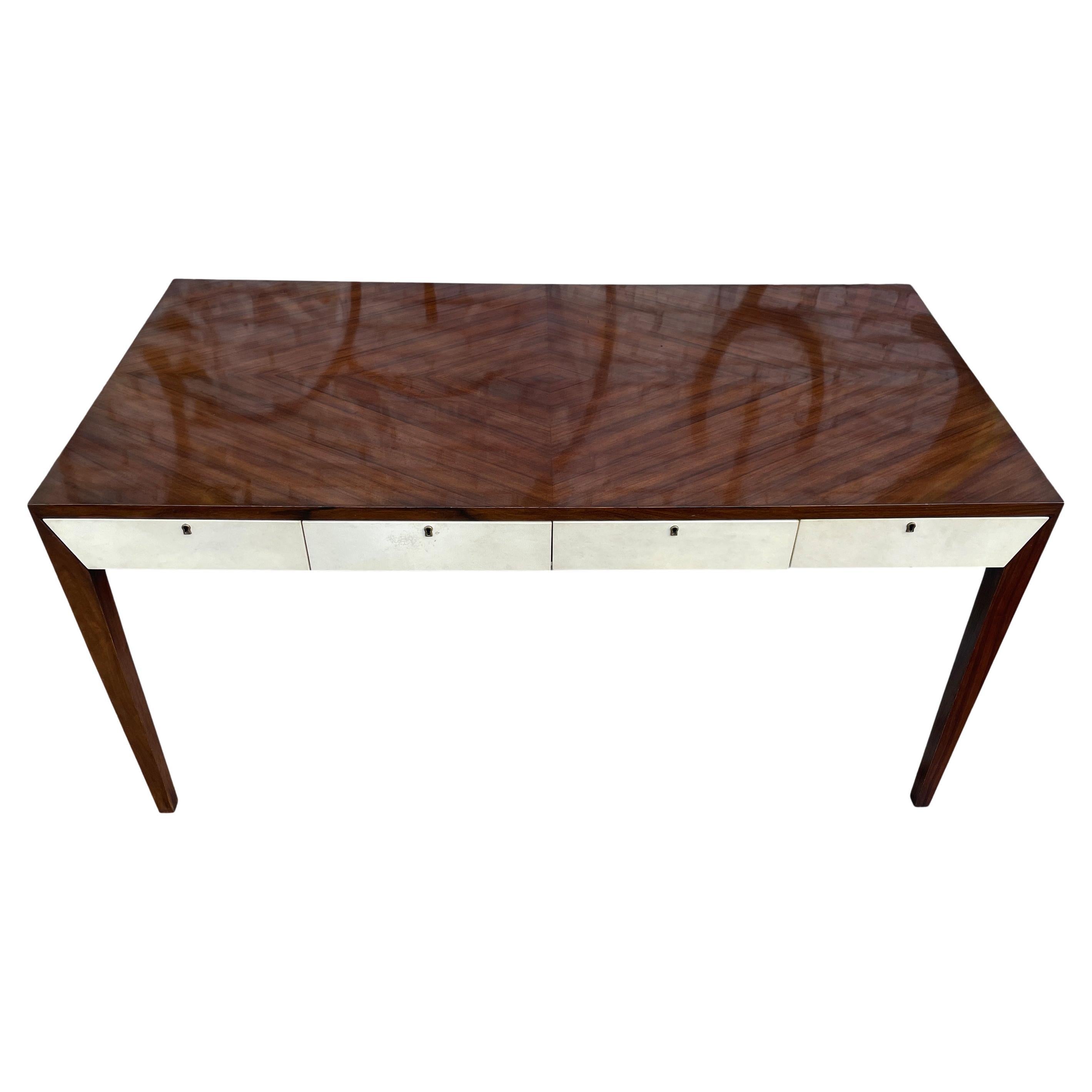 Schöner moderner Schreibtisch aus massivem Mahagoniholz mit 4 Schubladen aus Eichenholzfront im Angebot
