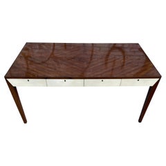 Vintage Beautiful Modern Solid Mahogany Desk with 4 Leather Front Oak Drawers