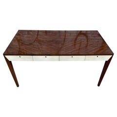 Retro Beautiful Modern Solid Mahogany Desk with 4 Leather Front Oak Drawers