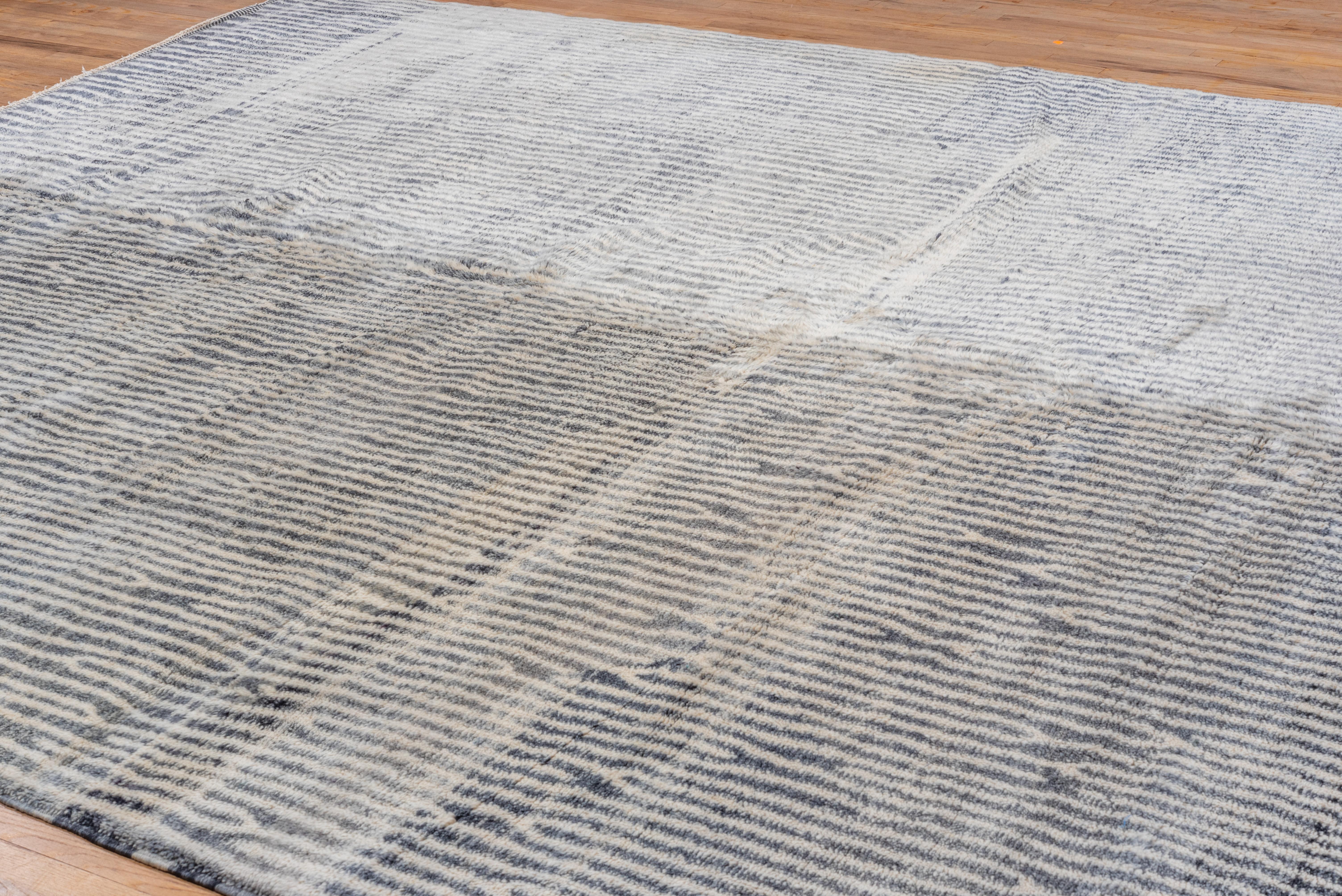 Beautiful Modern Striped Moroccan Carpet, Cream, Gray & Silver Palette For Sale 2