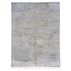 Beautiful & Modern Striped Moroccan Carpet, Cream, Silver, Gray & White Palette