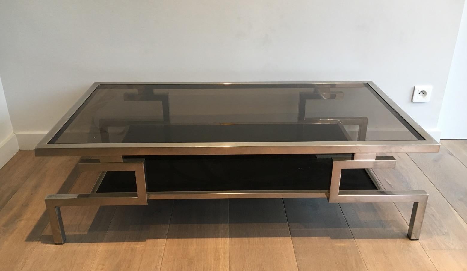 French Beautiful Modernist Chrome Coffee Table, circa 1970 For Sale