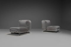 Grey Mohair and Chrome Lounge Chairs Designed by Malchioro for IPE, Italy, 1970