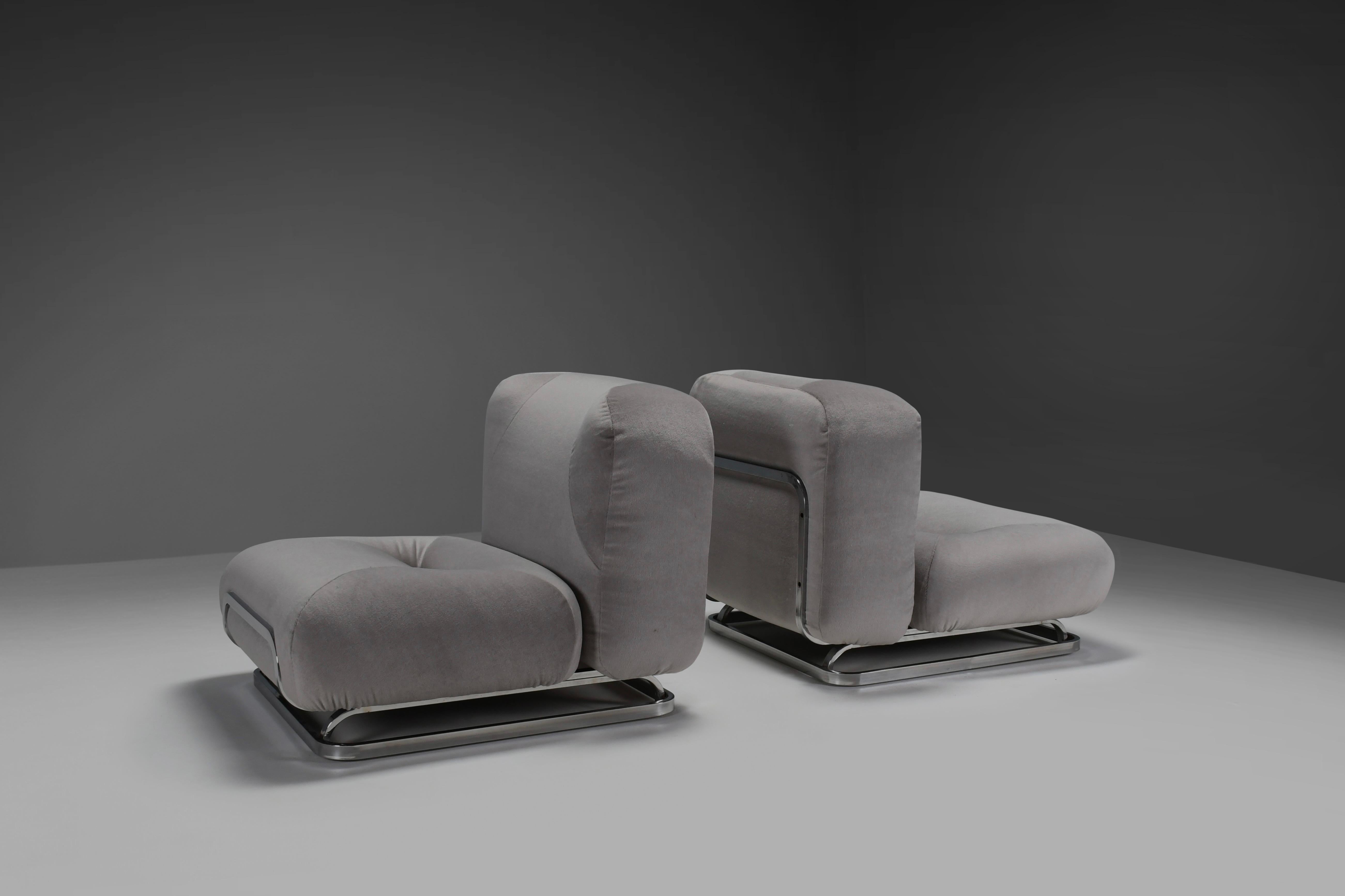 Sillas de salón de mohair gris y cromo Diseñadas por Malchioro para IPE, Italia, 1970 Italiano en venta