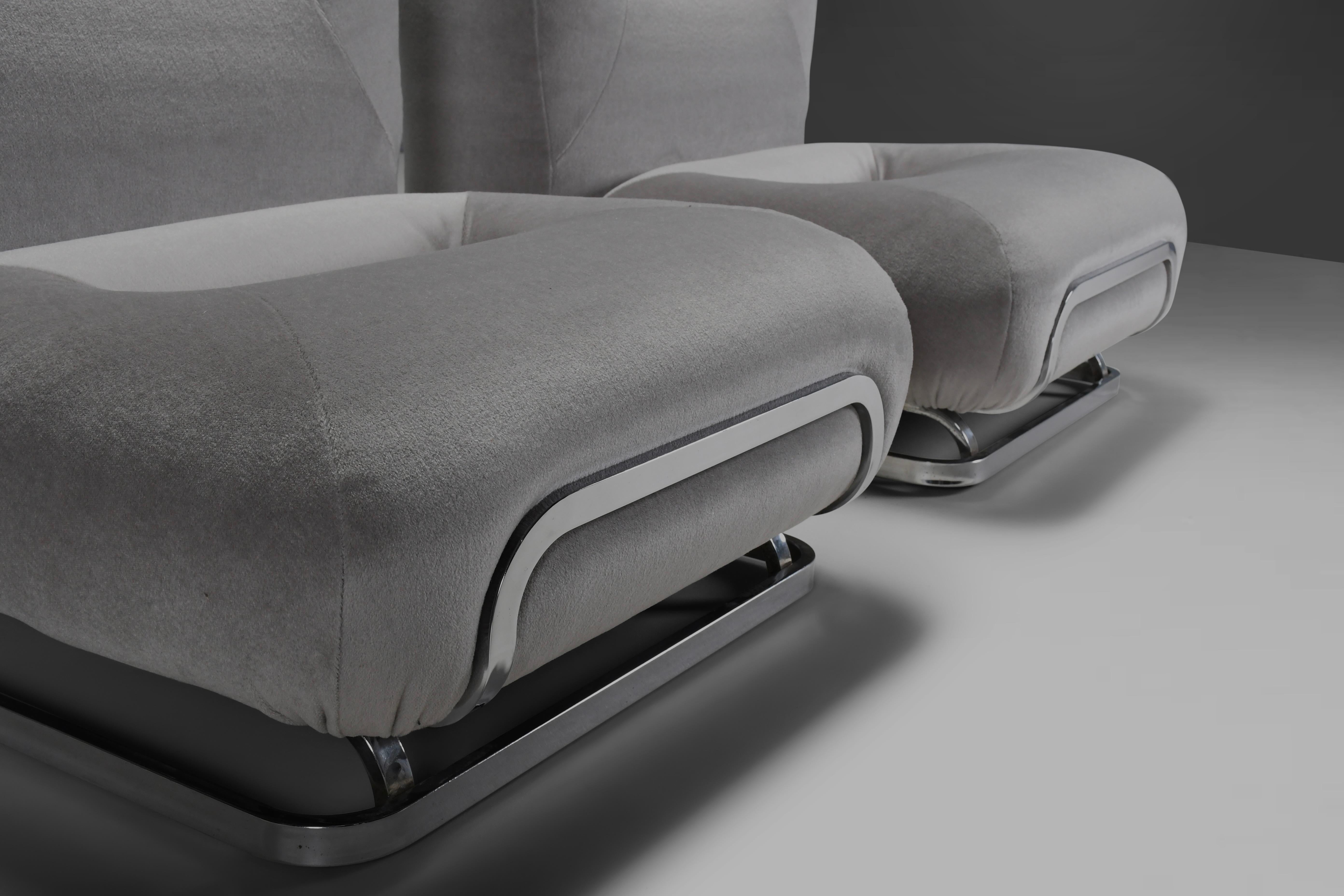 Sillas de salón de mohair gris y cromo Diseñadas por Malchioro para IPE, Italia, 1970 en venta 1