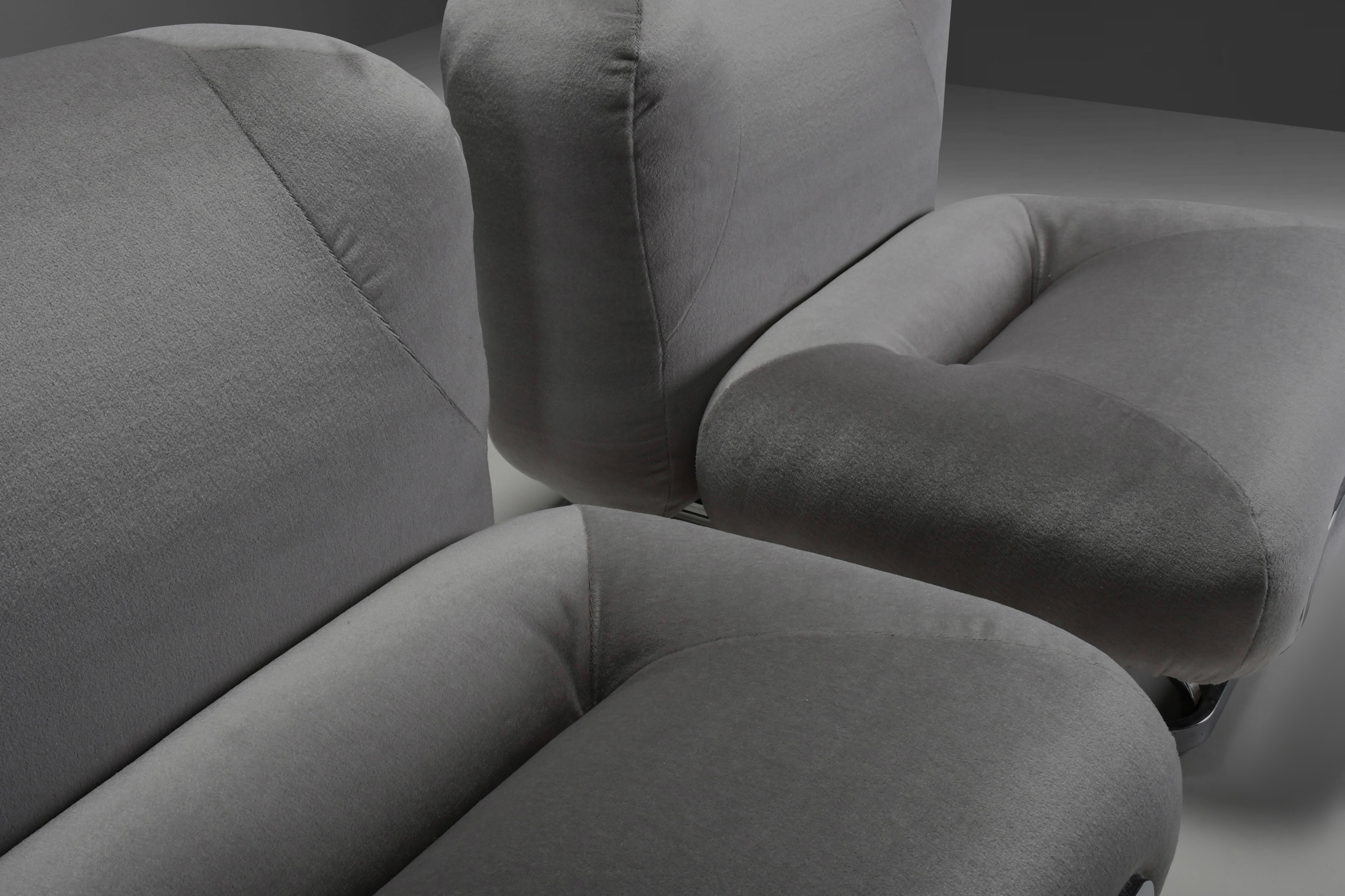 Sillas de salón de mohair gris y cromo Diseñadas por Malchioro para IPE, Italia, 1970 en venta 2