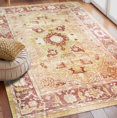 Tribal Room Size Turkish Agora Oushak Design Gold Hand-Knotted Mohair Rug Carpe