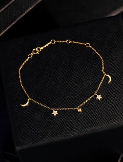 Beautiful Moissanite Bracelet 925 Sterling Silver Star And Moon Chain Bracelet.