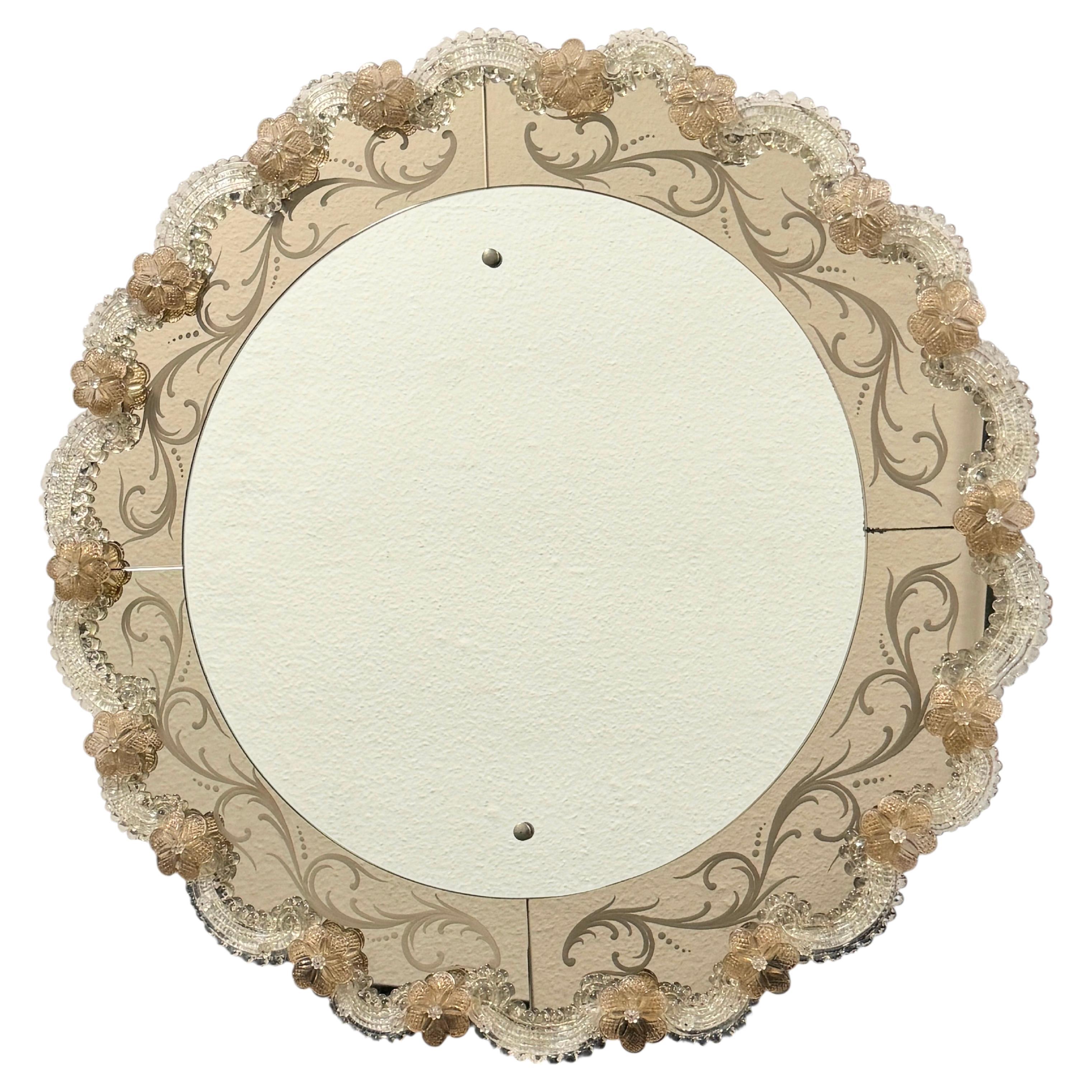 Magnifique miroir mural monumental en verre de Venise Murano, Italie années 1950 en vente