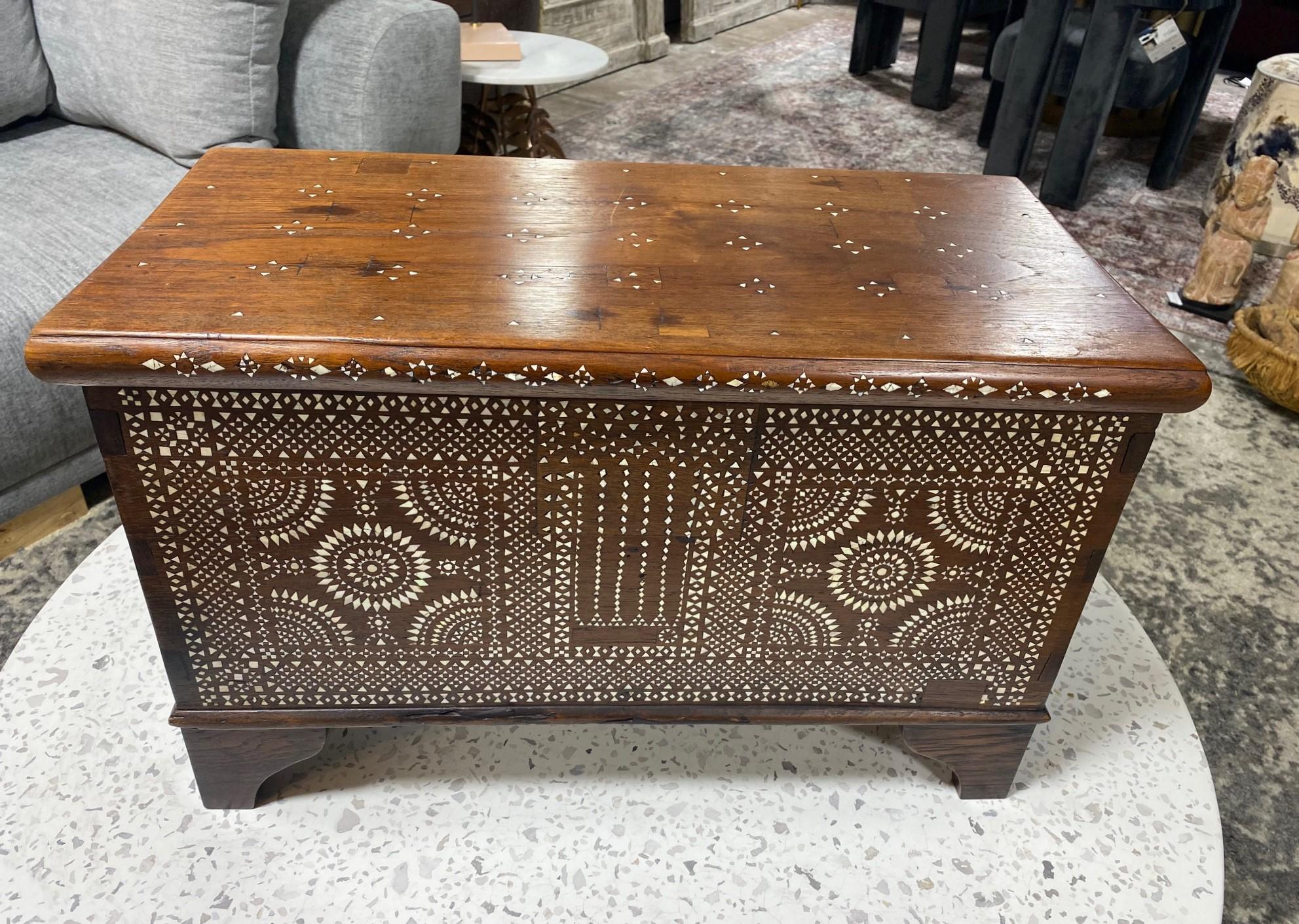 Beautiful Moorish Syrian or Asian Inlaid Inlay Wood Box Storage Chest Trunk For Sale 14