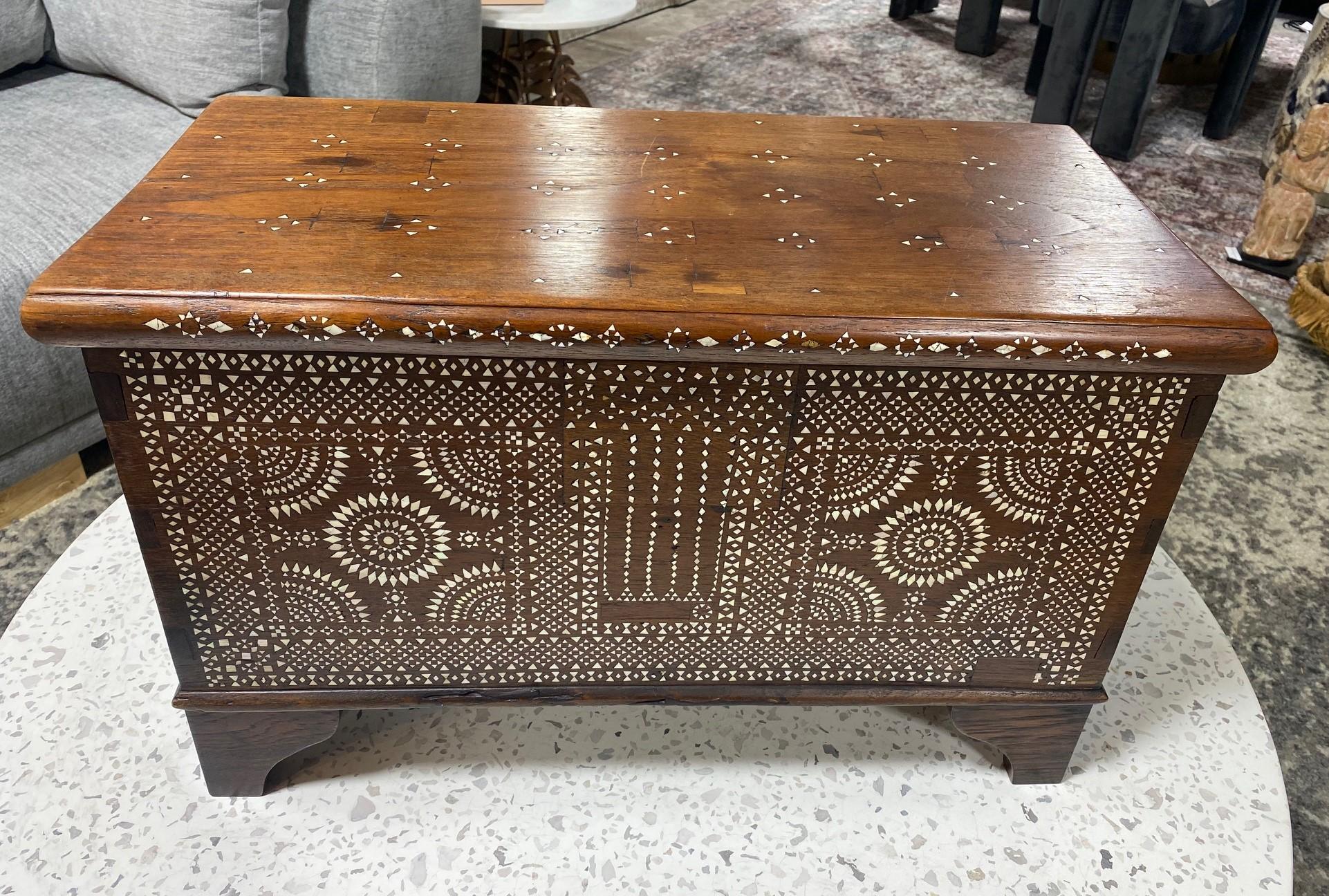 Beautiful Moorish Syrian or Asian Inlaid Inlay Wood Box Storage Chest Trunk For Sale 15