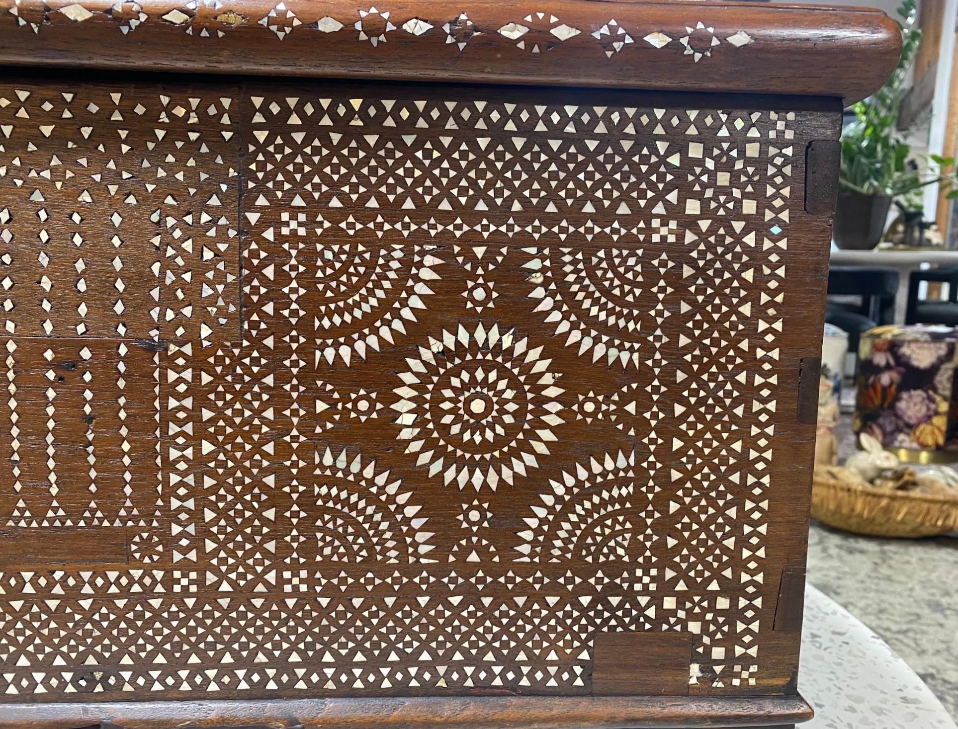 Hand-Crafted Beautiful Moorish Syrian or Asian Inlaid Inlay Wood Box Storage Chest Trunk For Sale