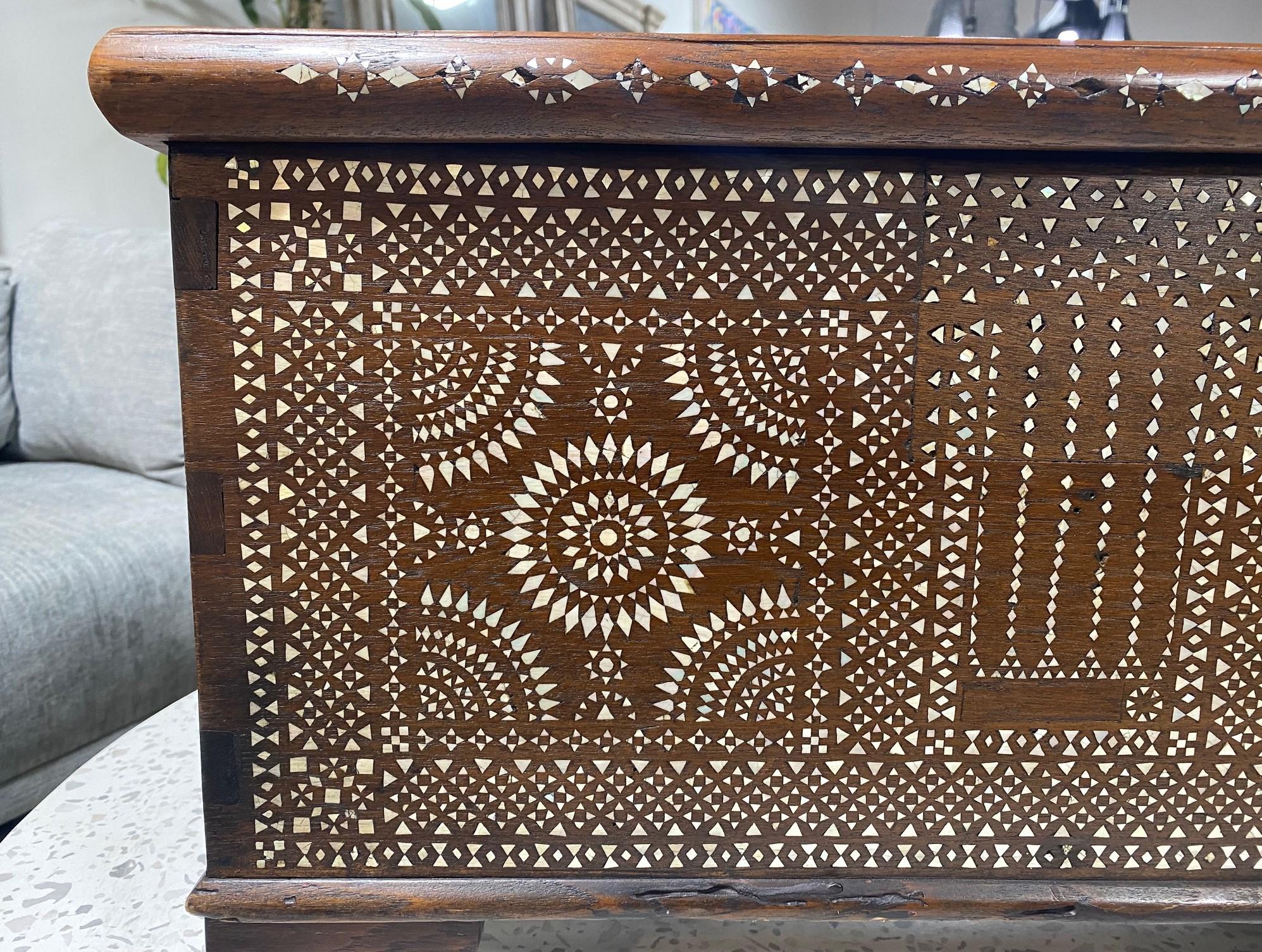 20th Century Beautiful Moorish Syrian or Asian Inlaid Inlay Wood Box Storage Chest Trunk For Sale