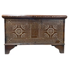 Vintage Beautiful Moorish Syrian or Asian Inlaid Inlay Wood Box Storage Chest Trunk