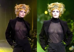 Beautiful Mugler Blouse Black Semi Sheer Top Wool Collar Cuffs Sexy