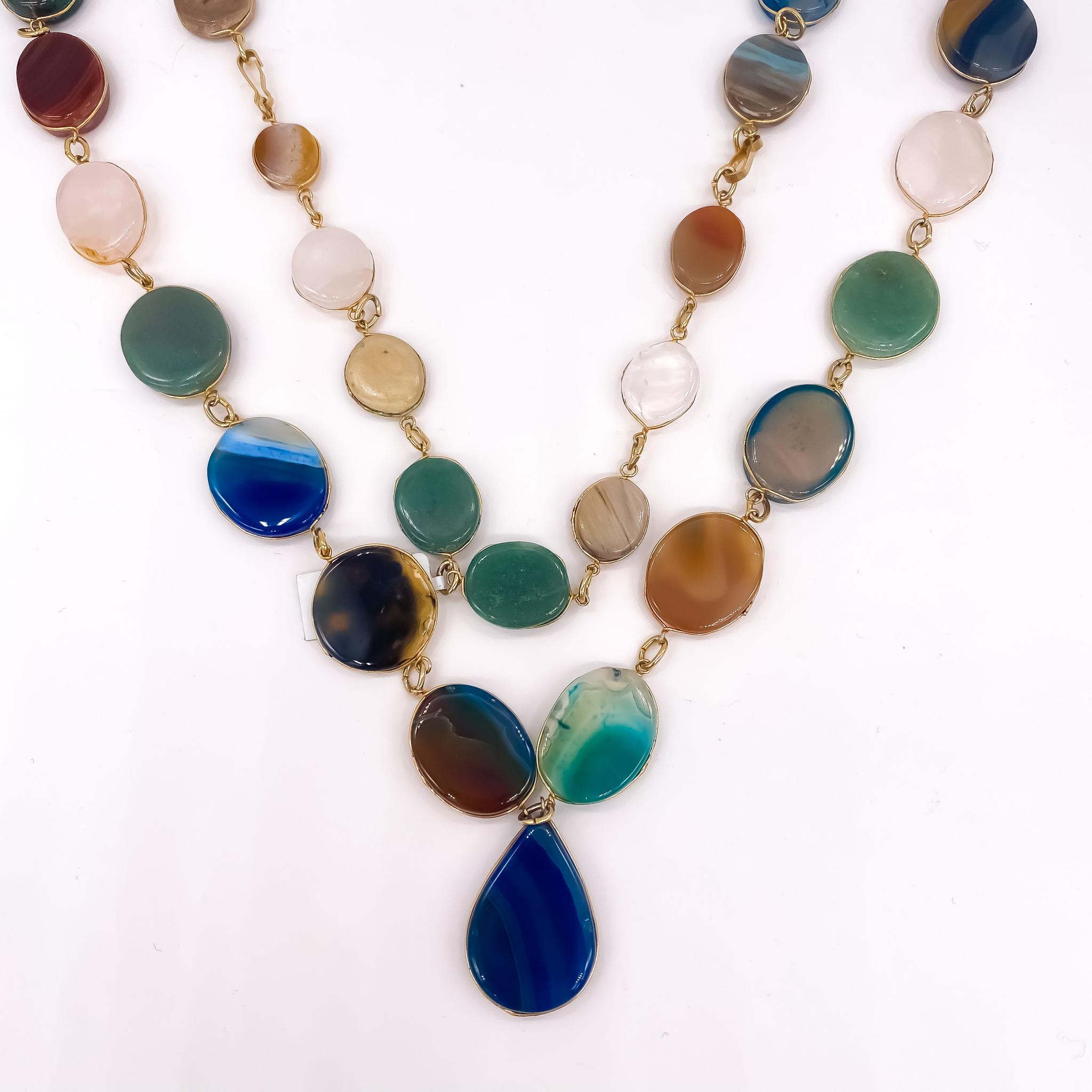 Magnifique collier d'agate multicolore serti en vermeil  Neuf - En vente à Carlsbad, CA