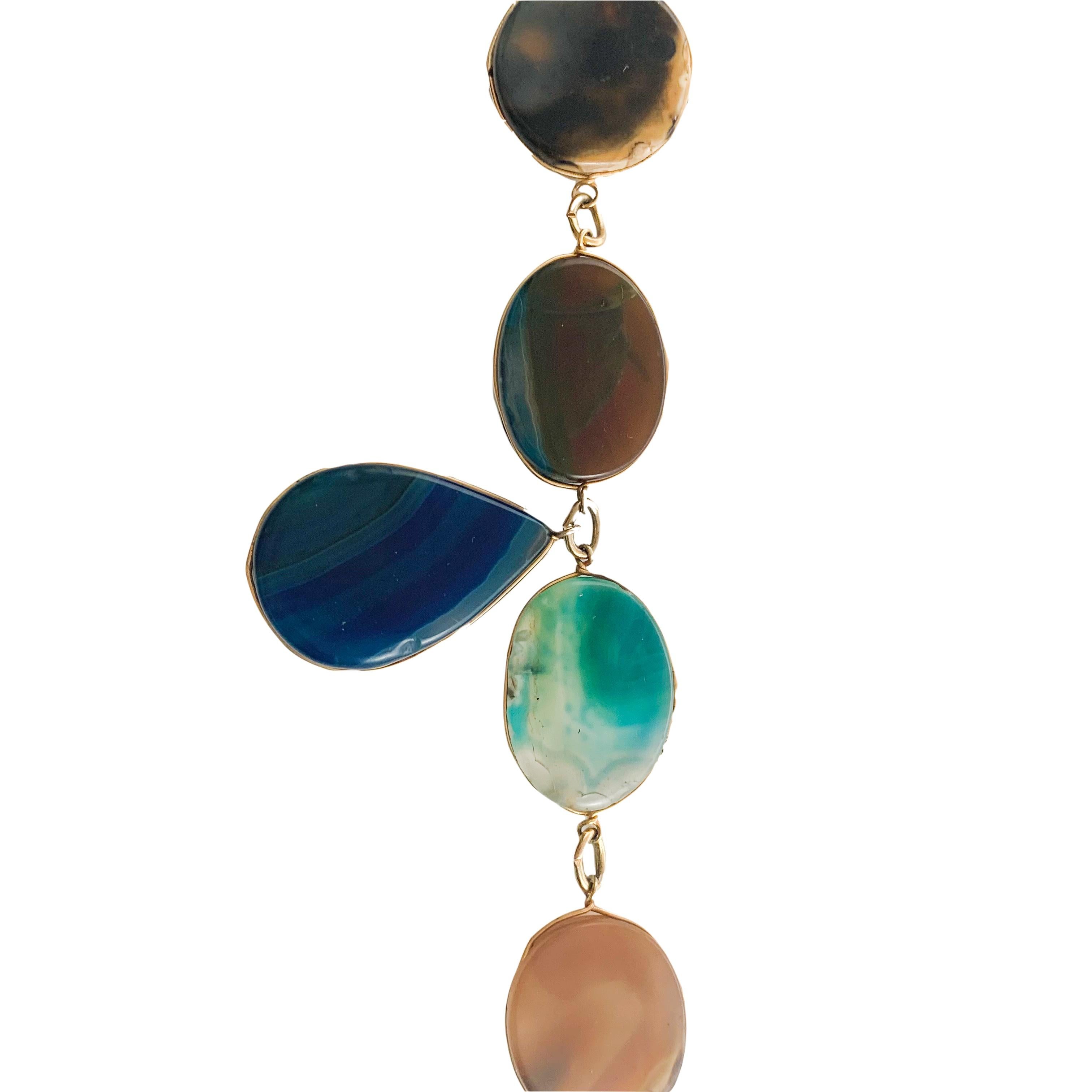 Schönes Set aus mehrfarbigem Achat-Halskette in Vermeil  im Angebot 1