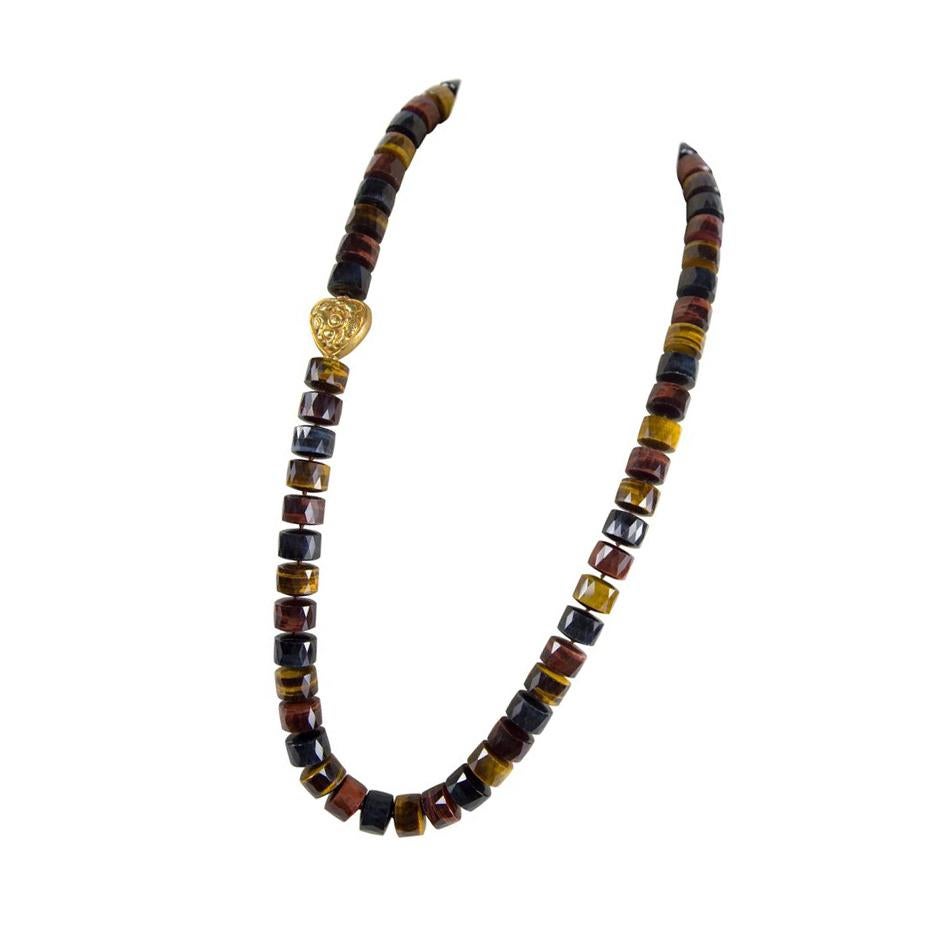 Contemporary Beautiful Multi Color Tiger Eye and Gold Beads Runway Necklace Estate Find
