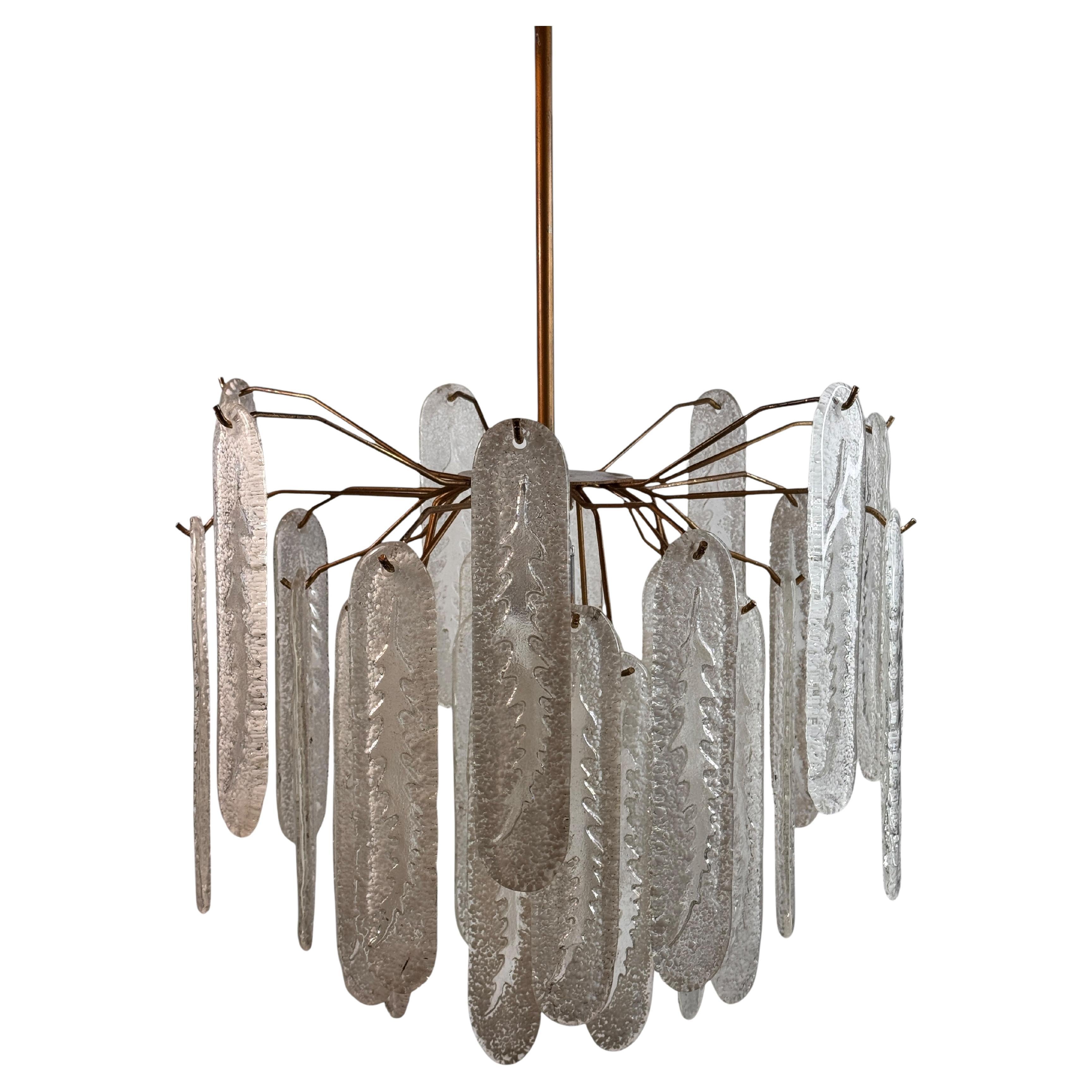 Magnifique lustre à plusieurs niveaux en verre de Murano, style Venini, années 1970