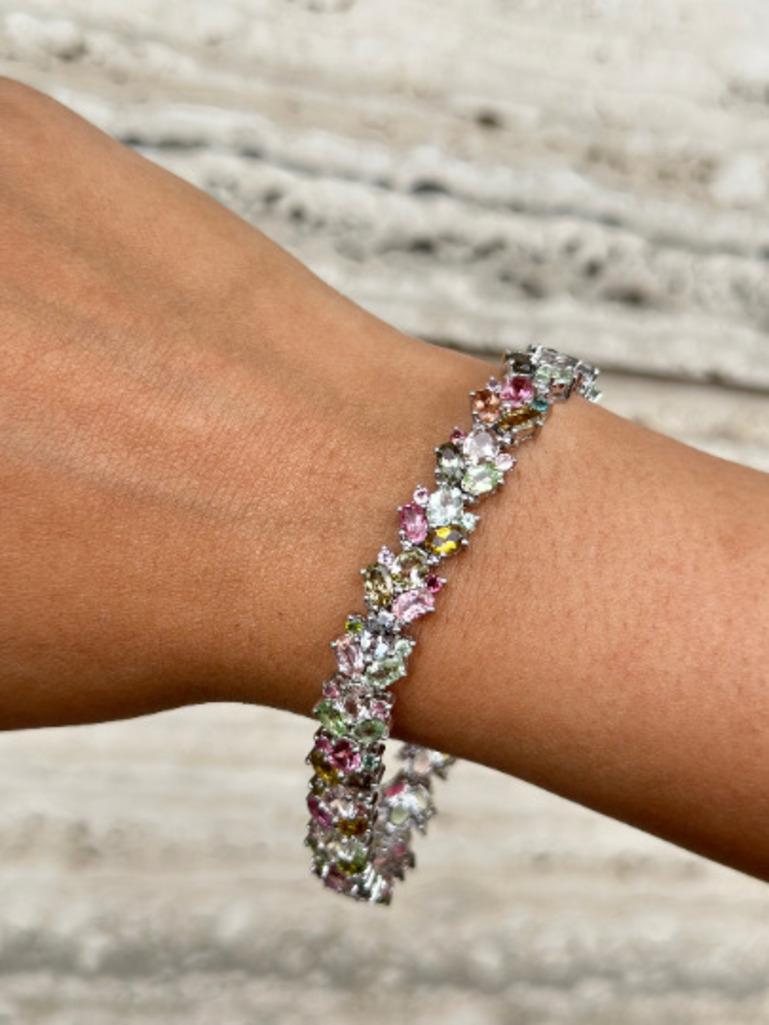 Beautiful Multi Tourmaline Bracelet for Women in sterling silver showcases endlessly sparkling natural multi tourmaline, weighing 20.45 carat. It measures 7 inches long in length.
Multi Tourmaline stimulate concentration and reduces stress.