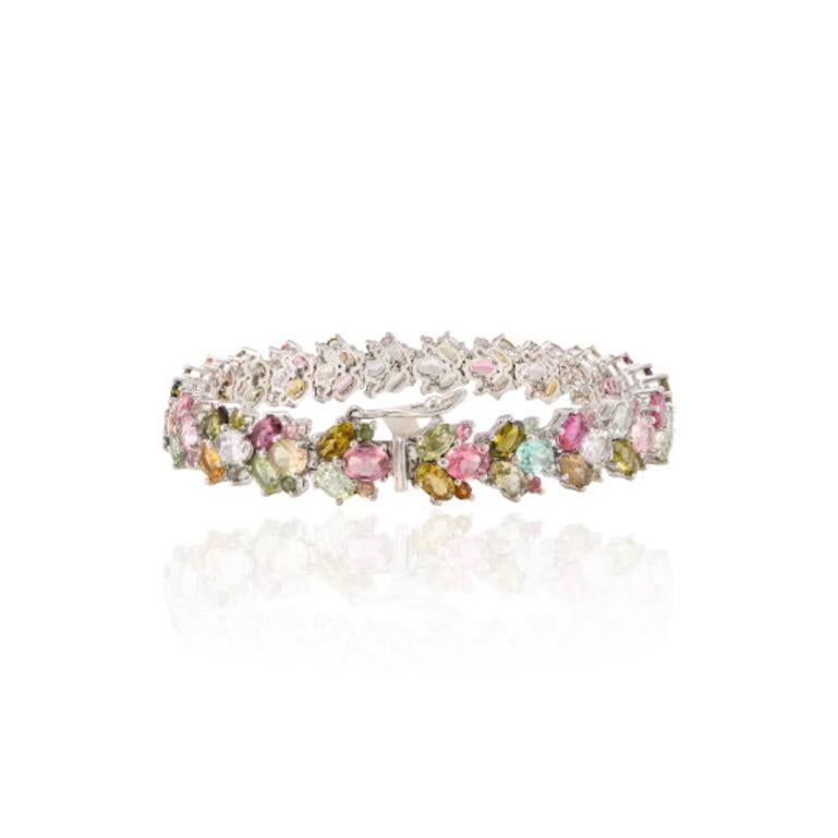 Modern Beautiful Multi Tourmaline 925 Silver Bracelet 925 Silver Jewelry Gift for Her For Sale