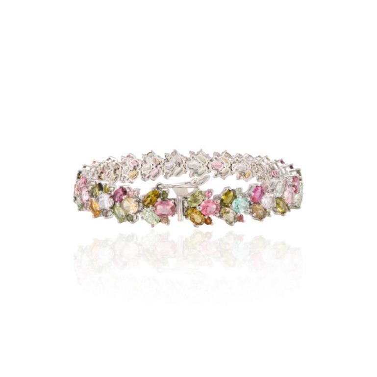 Taille mixte Magnifique bracelet en argent 925 avec tourmaline multicolore pour femmes, cadeau de bijouterie en vente