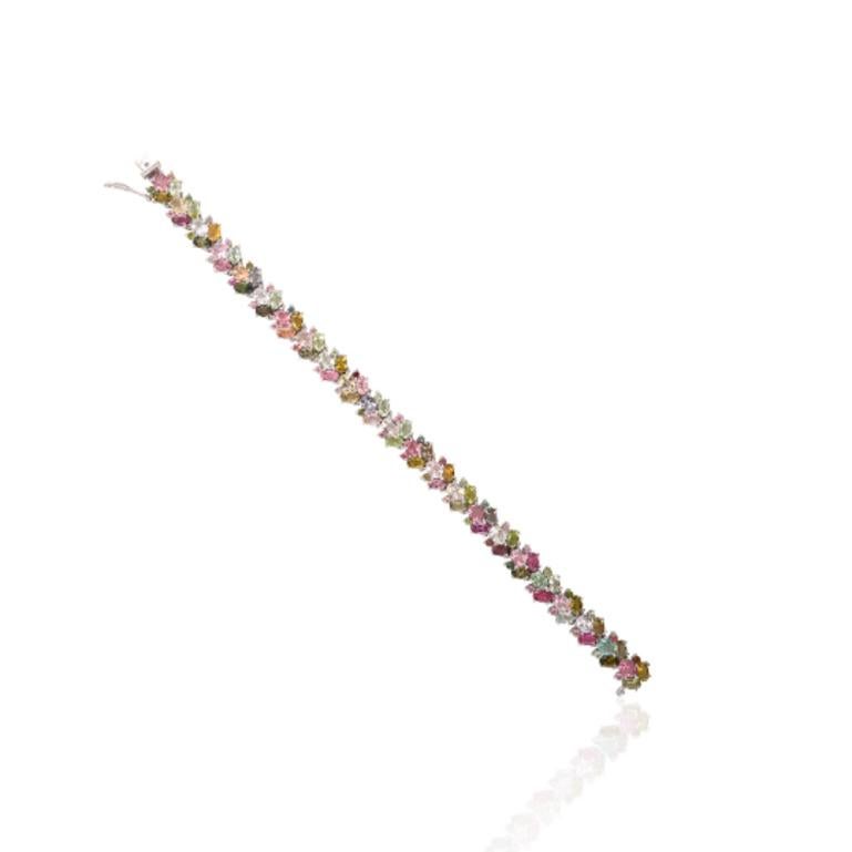 Beautiful Multi Tourmaline 925 Silver Bracelet 925 Silver Jewelry Gift for Her In New Condition For Sale In New York, NY