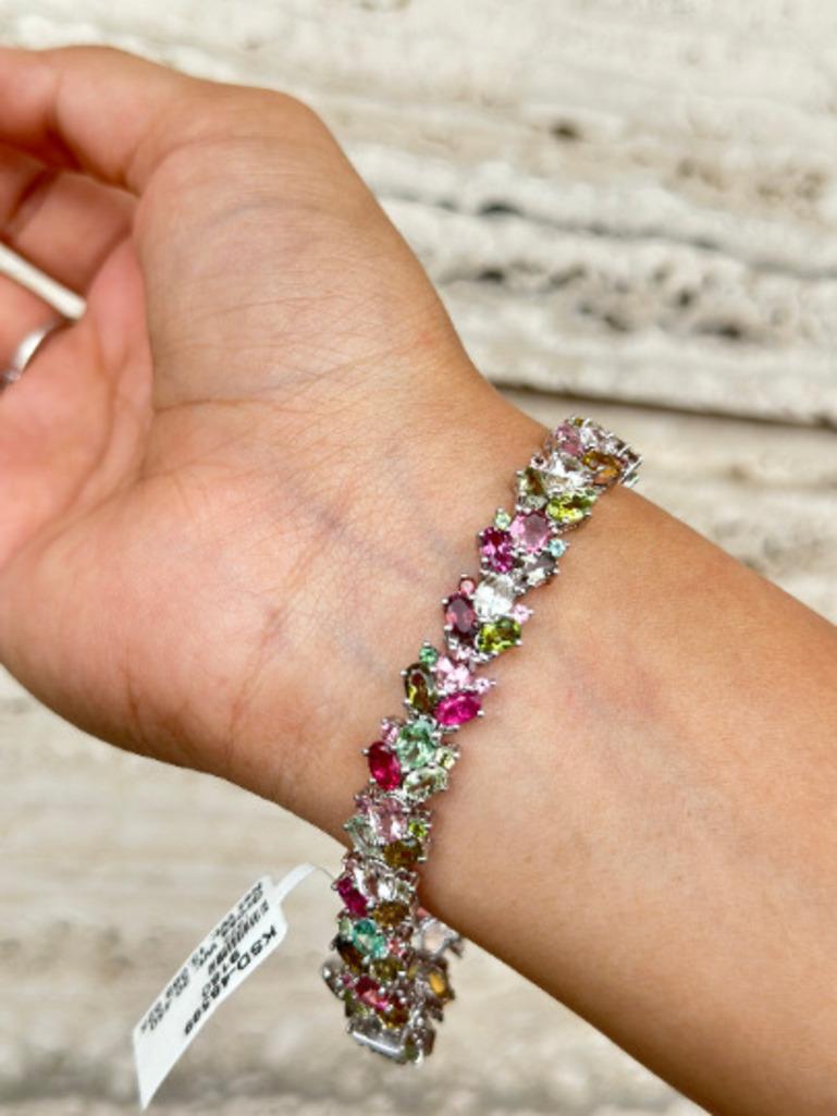 Magnifique bracelet en argent 925 avec tourmaline multicolore pour femmes, cadeau de bijouterie Pour femmes en vente
