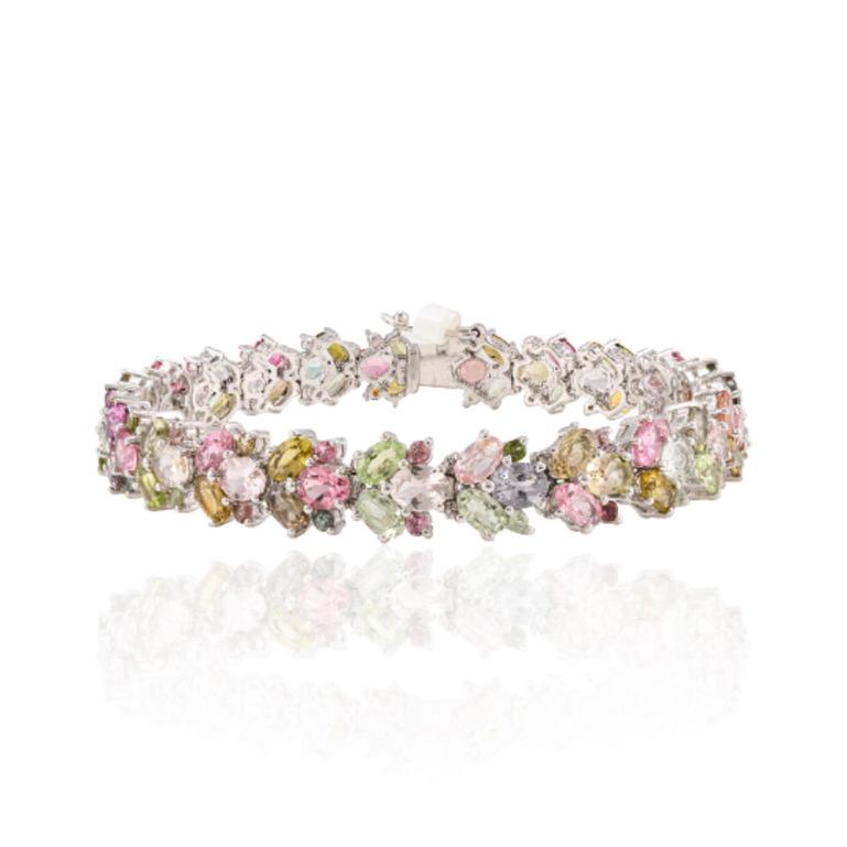 Women's Beautiful Multi Tourmaline 925 Silver Bracelet 925 Silver Jewelry Gift for Her For Sale