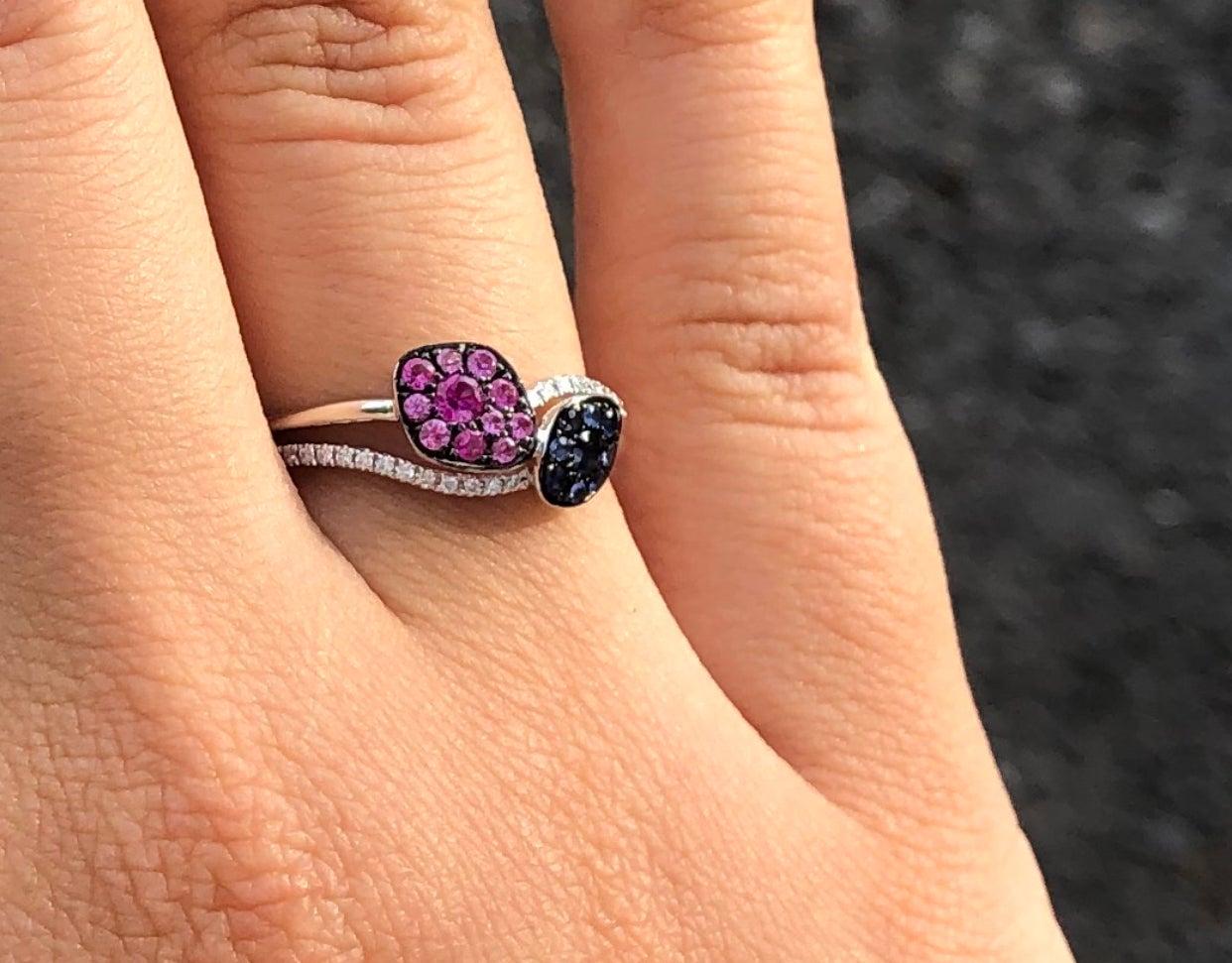 For Sale:  Beautiful Multicolor Pink Blue Sapphire Diamond White Gold 14 Karat Ring for Her 2