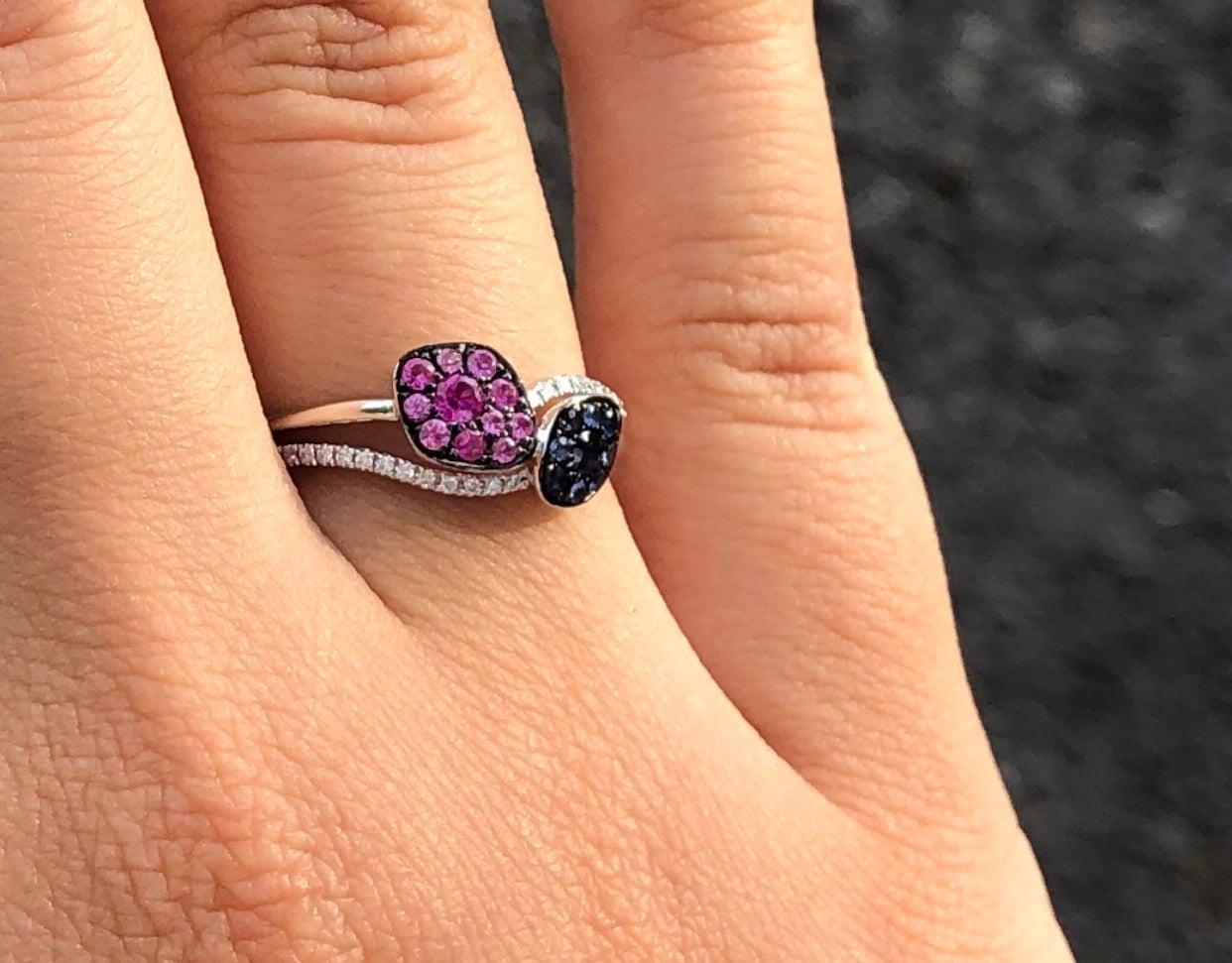 For Sale:  Beautiful Multicolor Pink Blue Sapphire Diamond White Gold 14 Karat Ring for Her 4