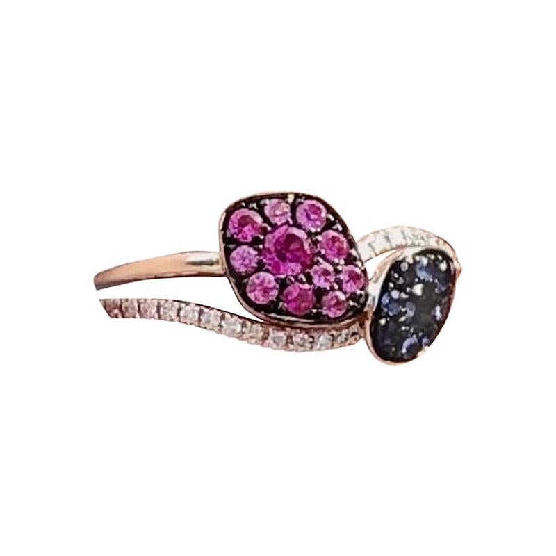 For Sale:  Beautiful Multicolor Pink Blue Sapphire Diamond White Gold 14 Karat Ring for Her