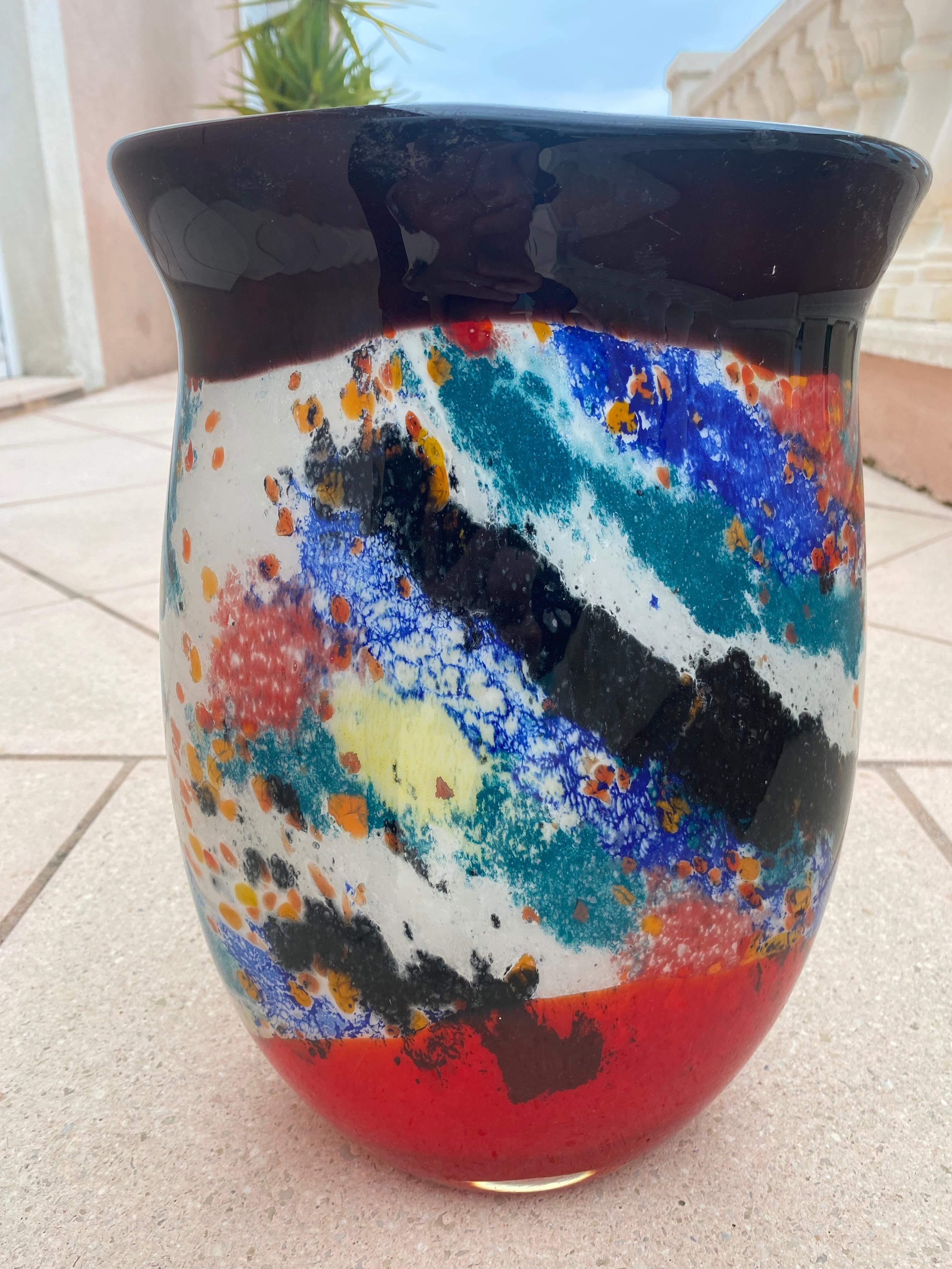 Beautiful Multicolored Murano Glass Vase, Edition for the Year 2000 In Good Condition For Sale In Saint ouen, FR