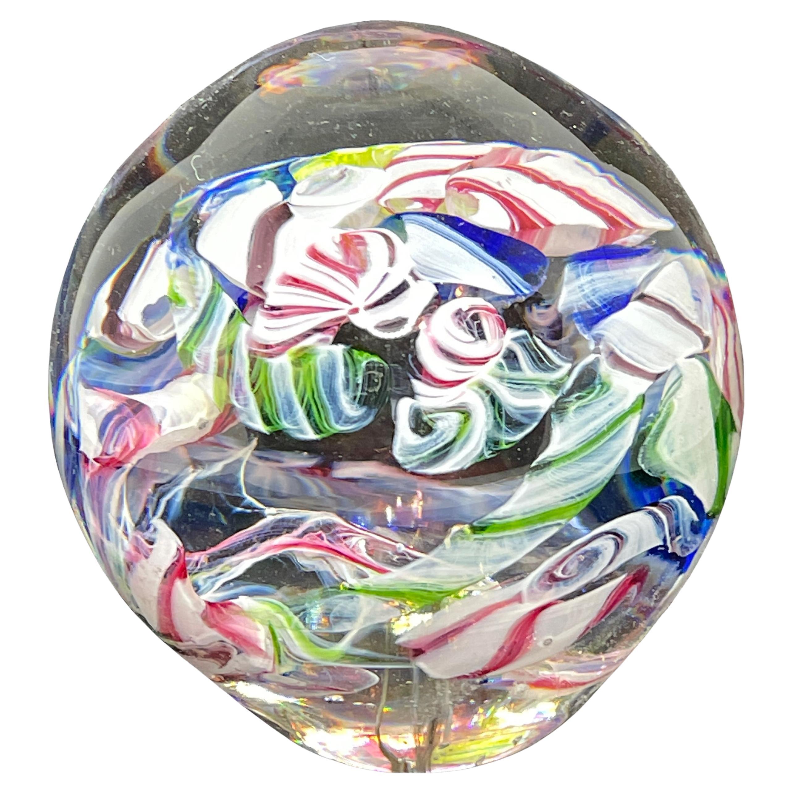 Beautiful Multicolored Swirl, Murano Glass Paperweight, Italy For Sale
