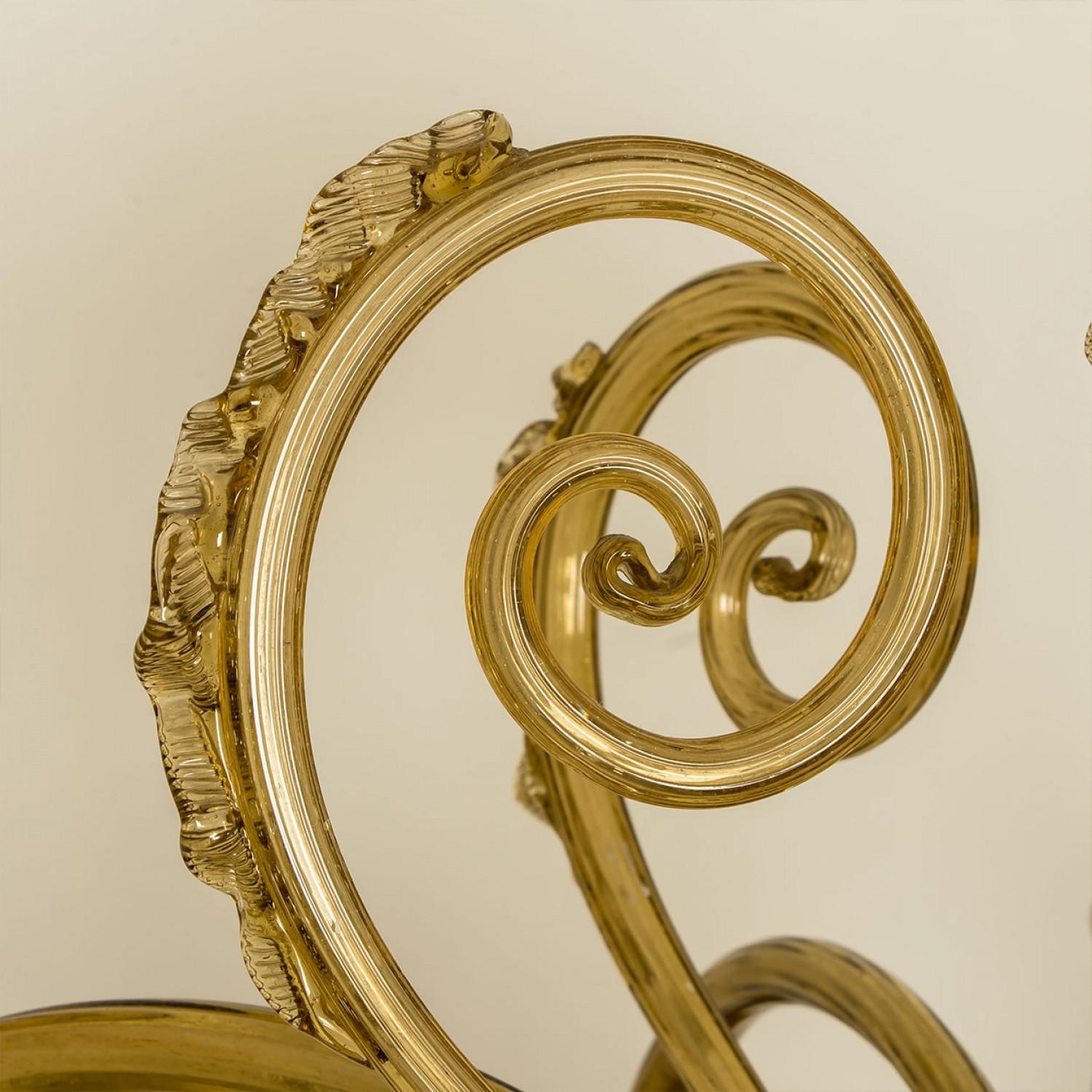 Beautiful Murano Amber Glass 6 arms Chandelier, 1970s For Sale 4