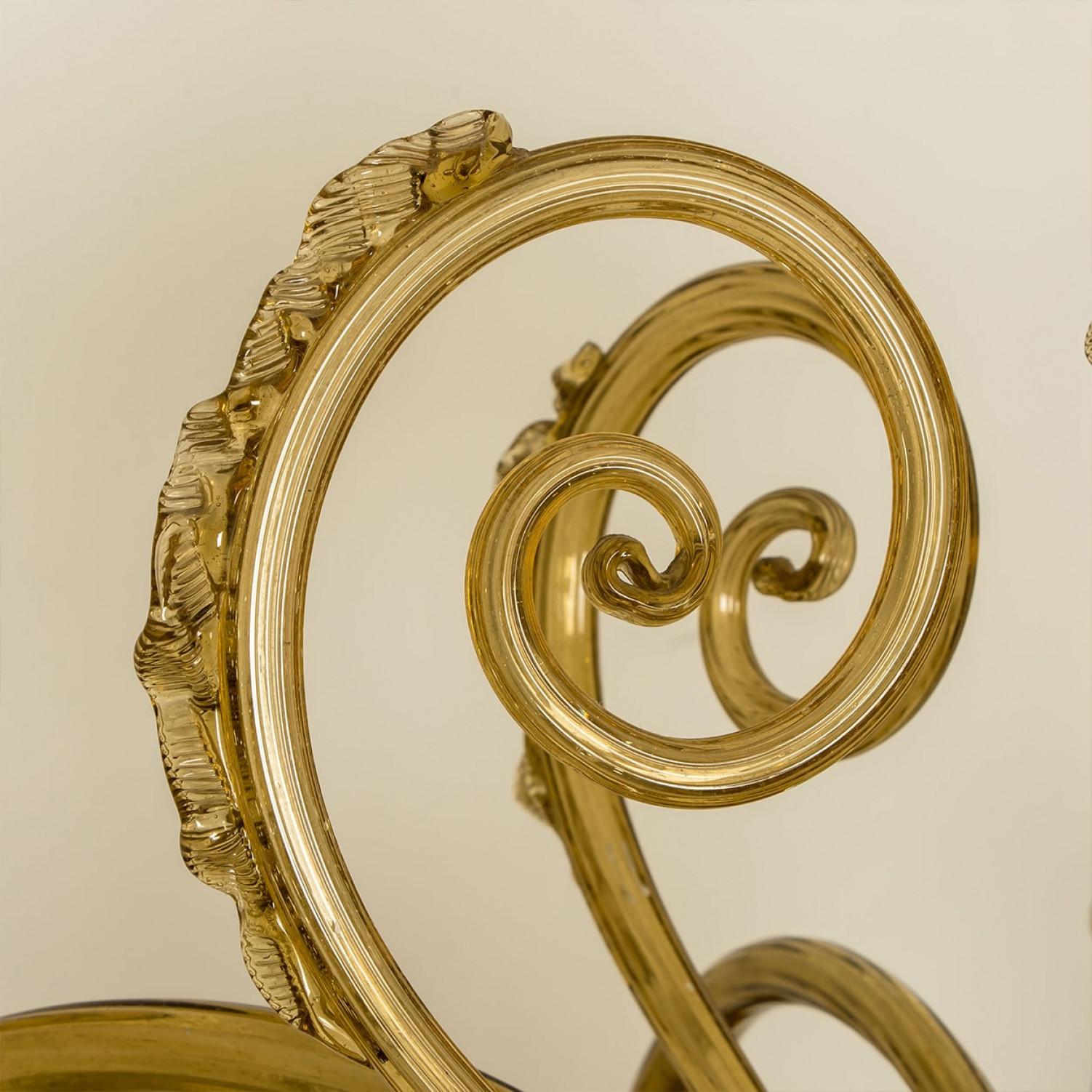 Beautiful Murano Amber Glass 6 arms Chandelier, 1970s in vendita 4