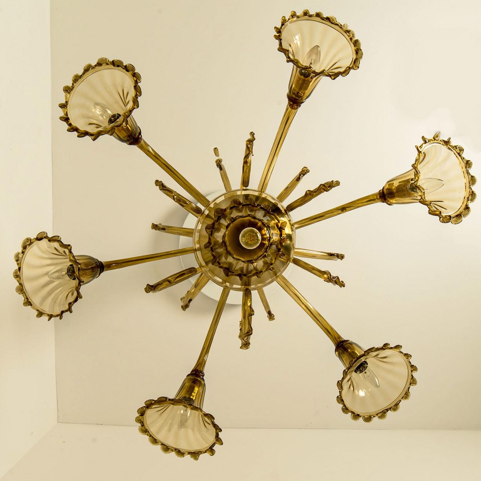 Beautiful Murano Amber Glass 6 arms Chandelier, 1970s For Sale 11