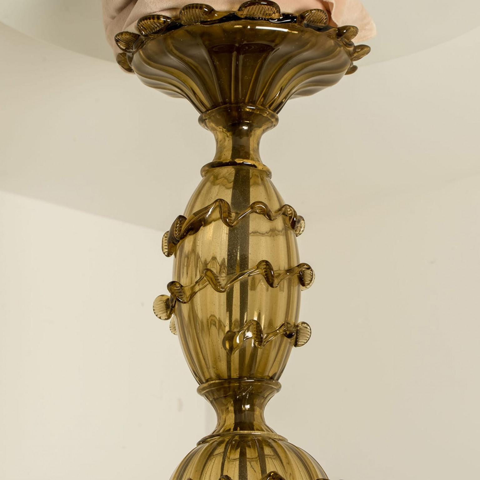 Preciosa araña de 6 brazos de cristal ámbar de Murano, años 70 Cristal de Murano en venta