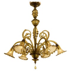 Beautiful Murano Amber Glass 6 arms Chandelier, 1970s